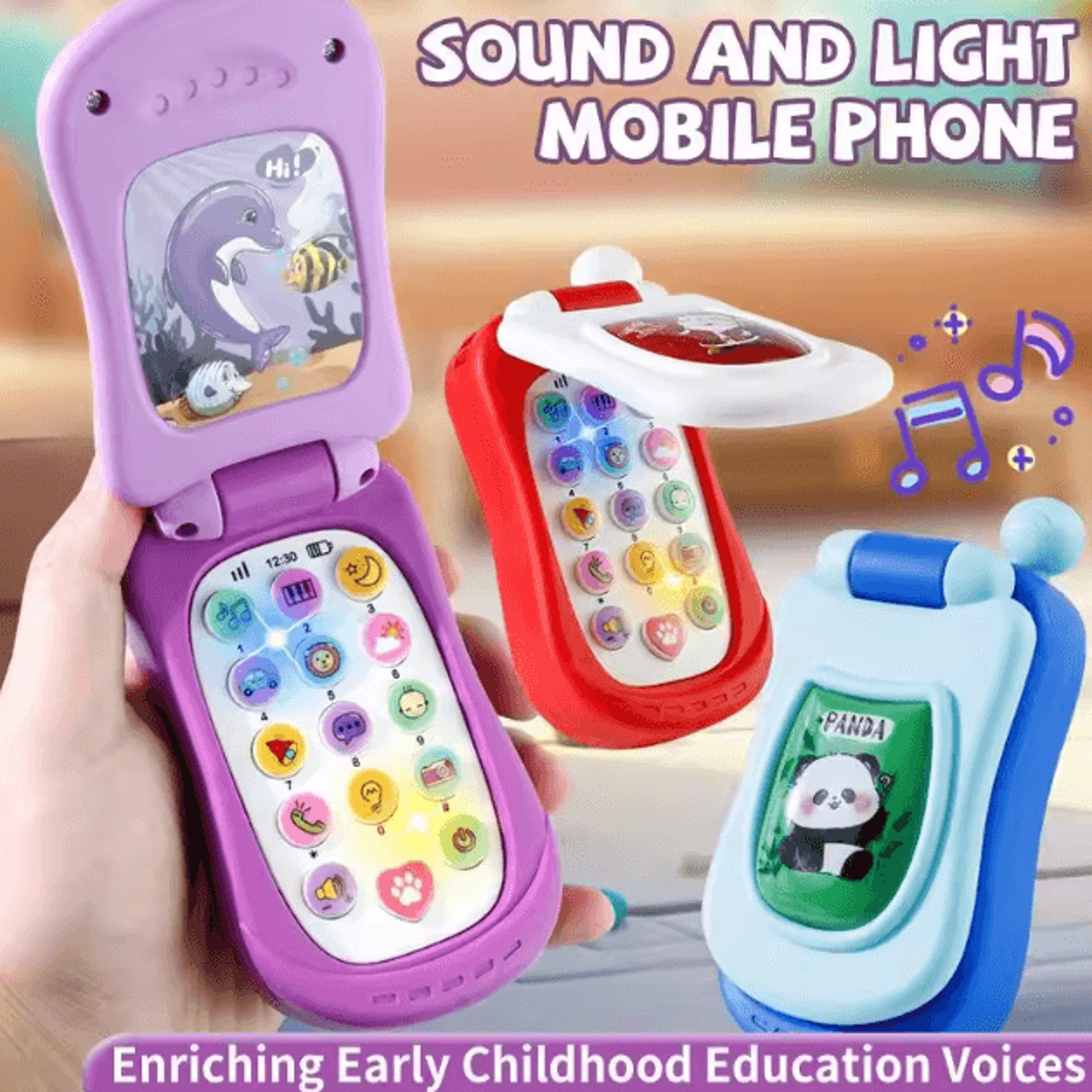 Cartoon Flip Phone Toy For Kids  Interactive Musical Learning Phone With Lights  Sounds 0