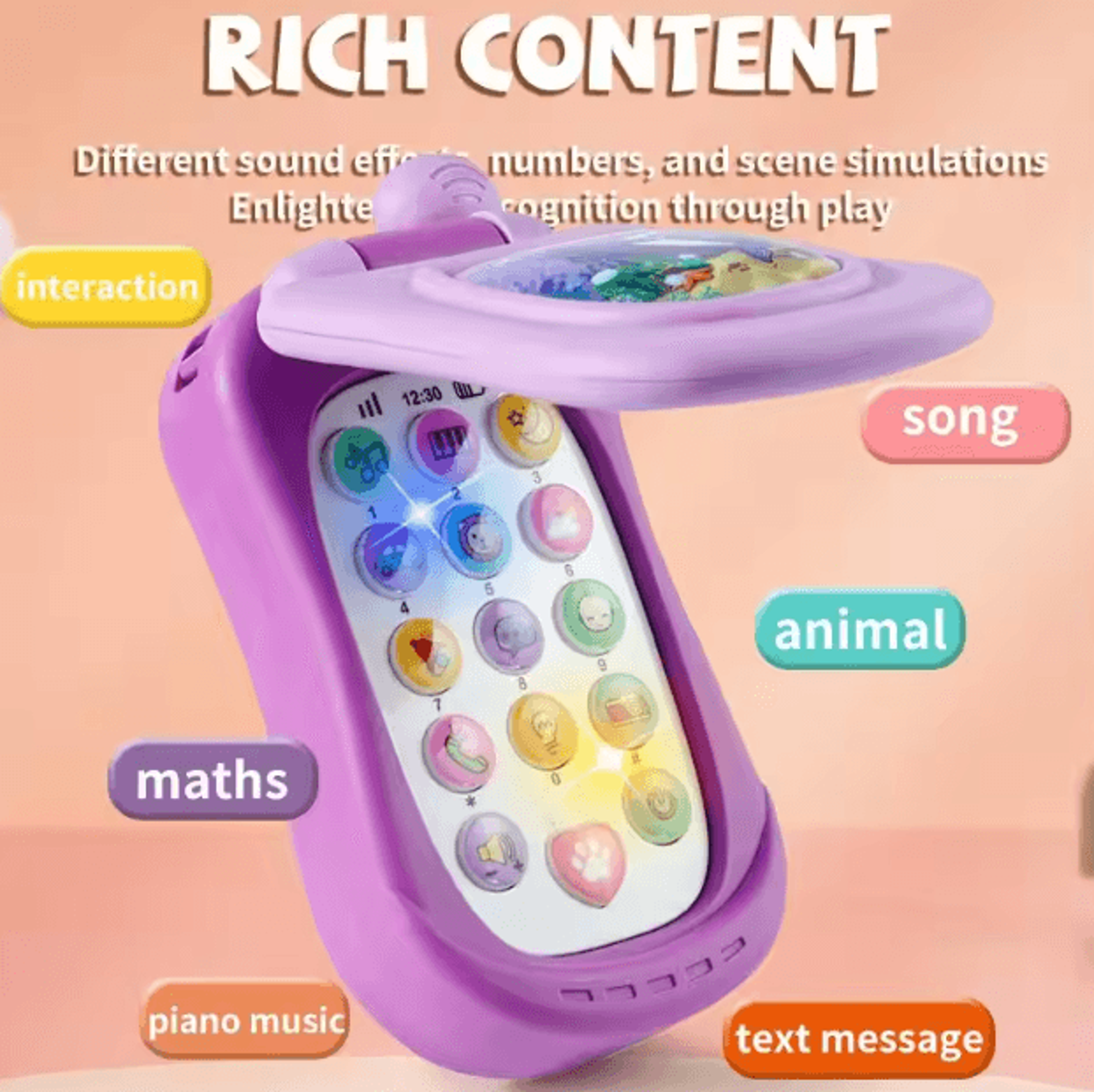 Cartoon Flip Phone Toy For Kids  Interactive Musical Learning Phone With Lights  Sounds 1