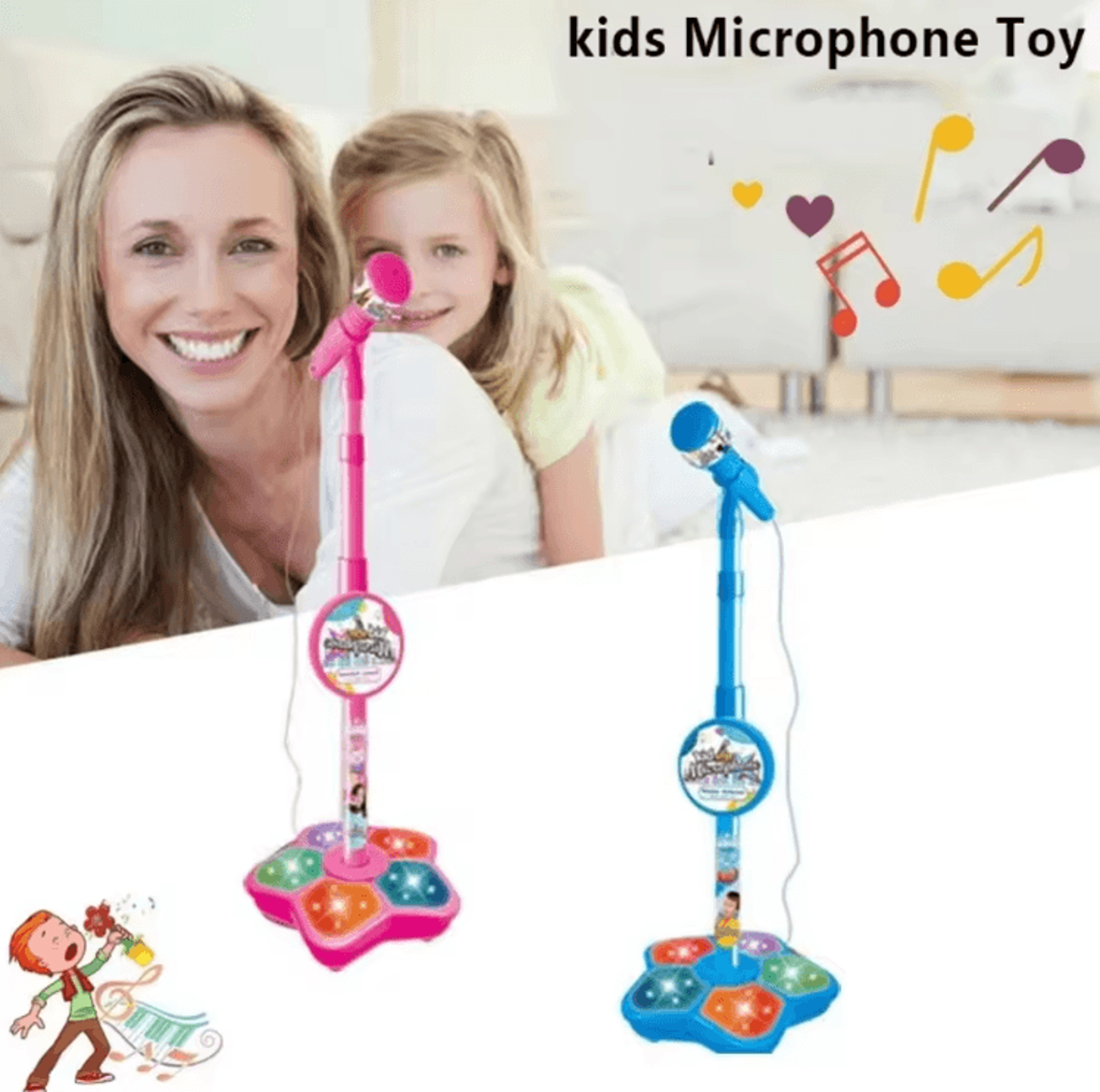 Kids Karaoke Microphone With Stand  Interactive Singing Toy With Lights  Music 1
