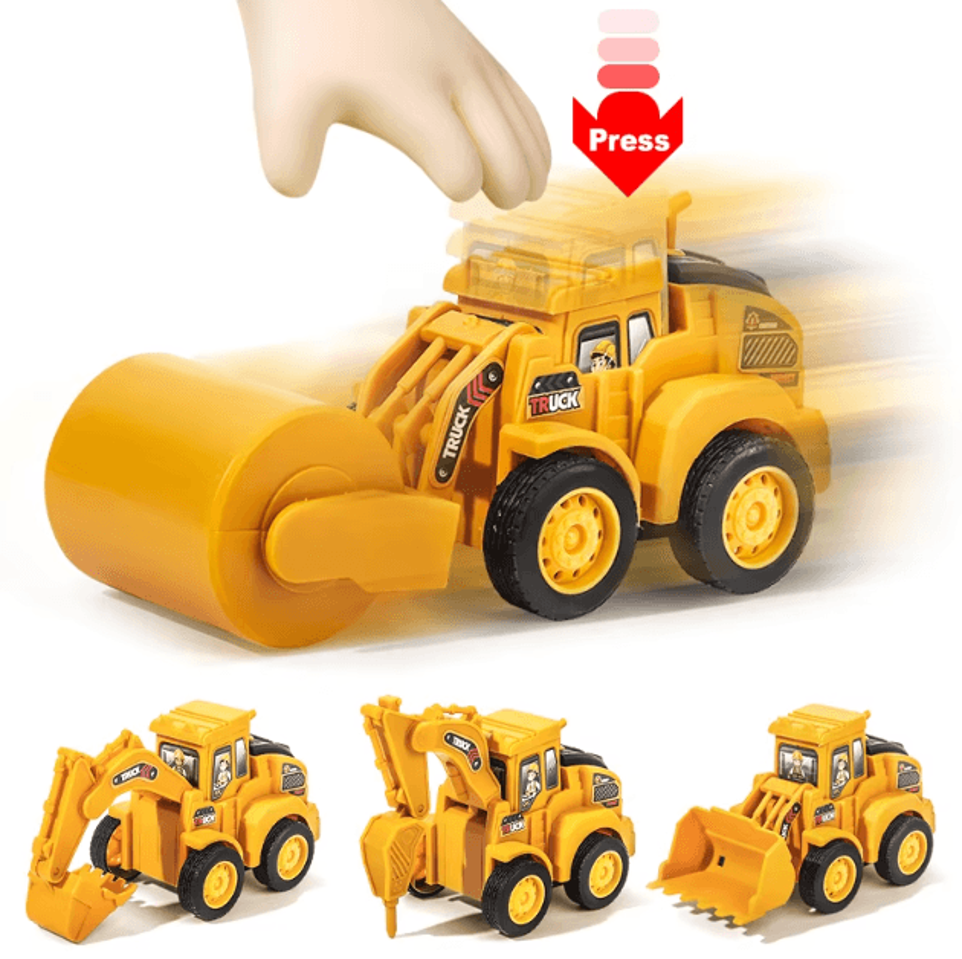 Press  Go Construction Vehicle Toy Set  Kids Excavator  Bulldozer Engineering Cars 0