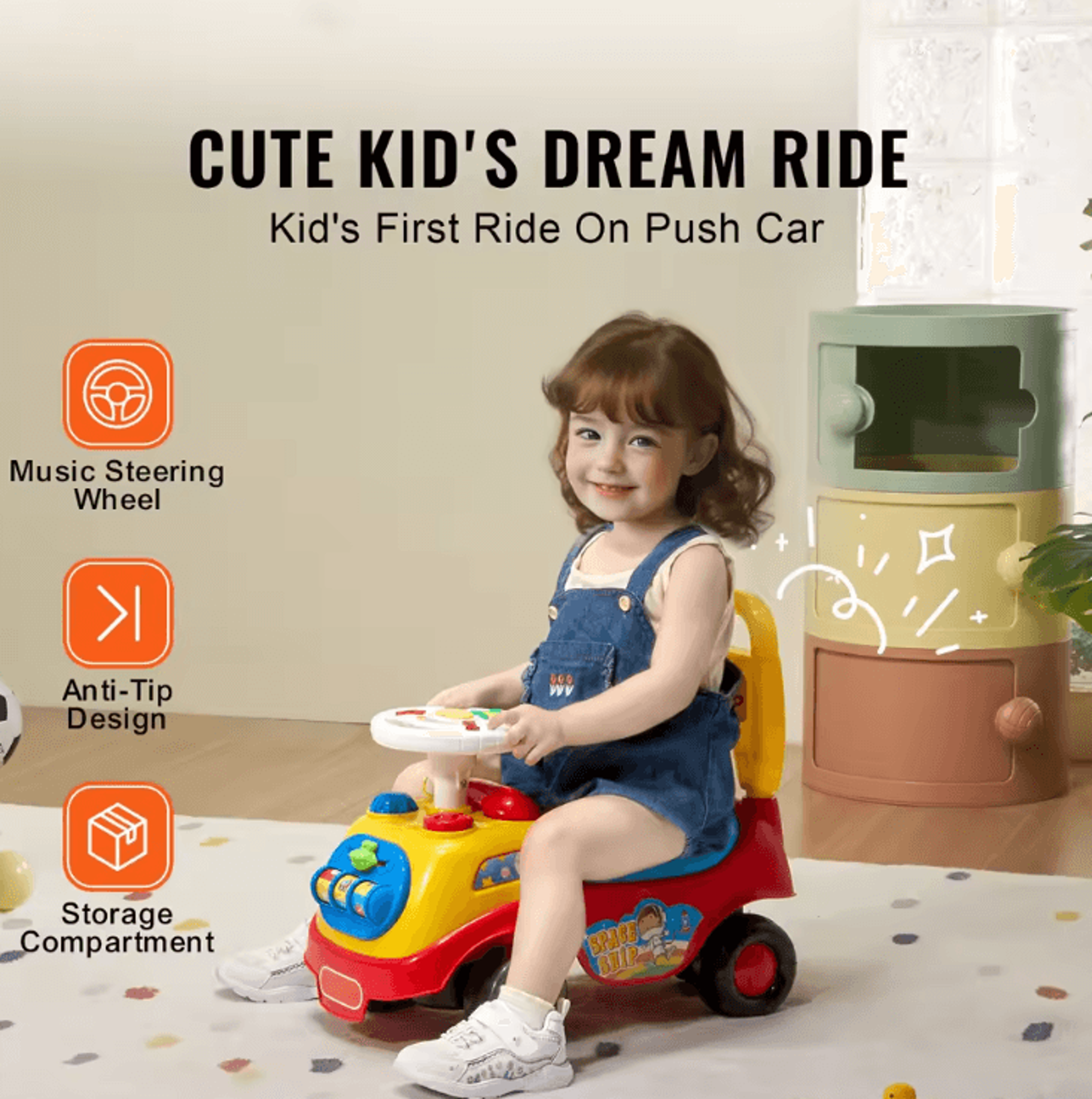 Toddler RideOn Push Car With Music  Storage  Sit To Stand Learning Walker Toy 1