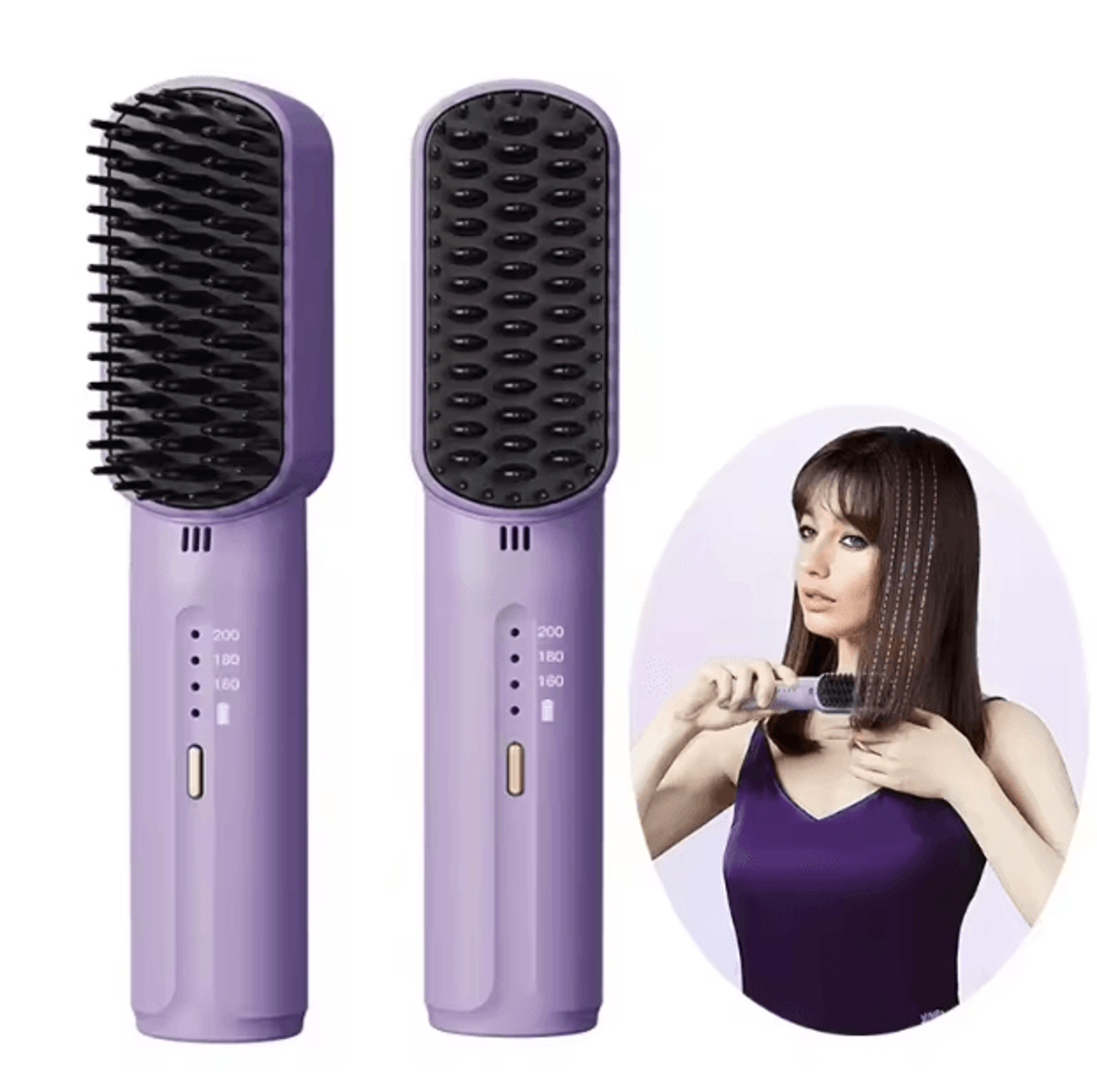 Cordless Negative Ion Hair Straightener Brush  2in1 Portable AntiScald Styling Comb 0