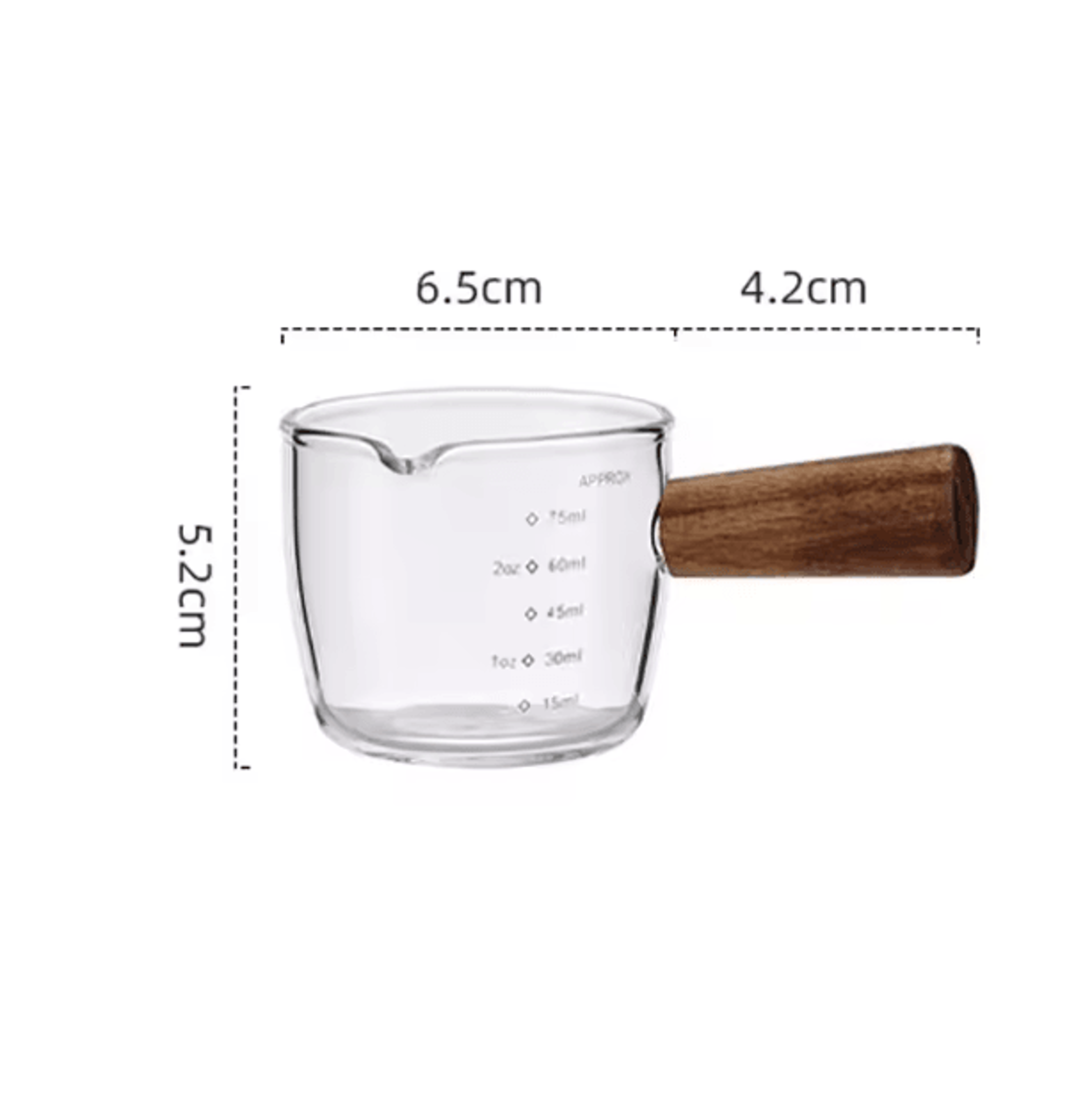 Glass Espresso Measuring Cup With Wooden Handle  Double Spout Milk  Coffee Pouring Cup 4