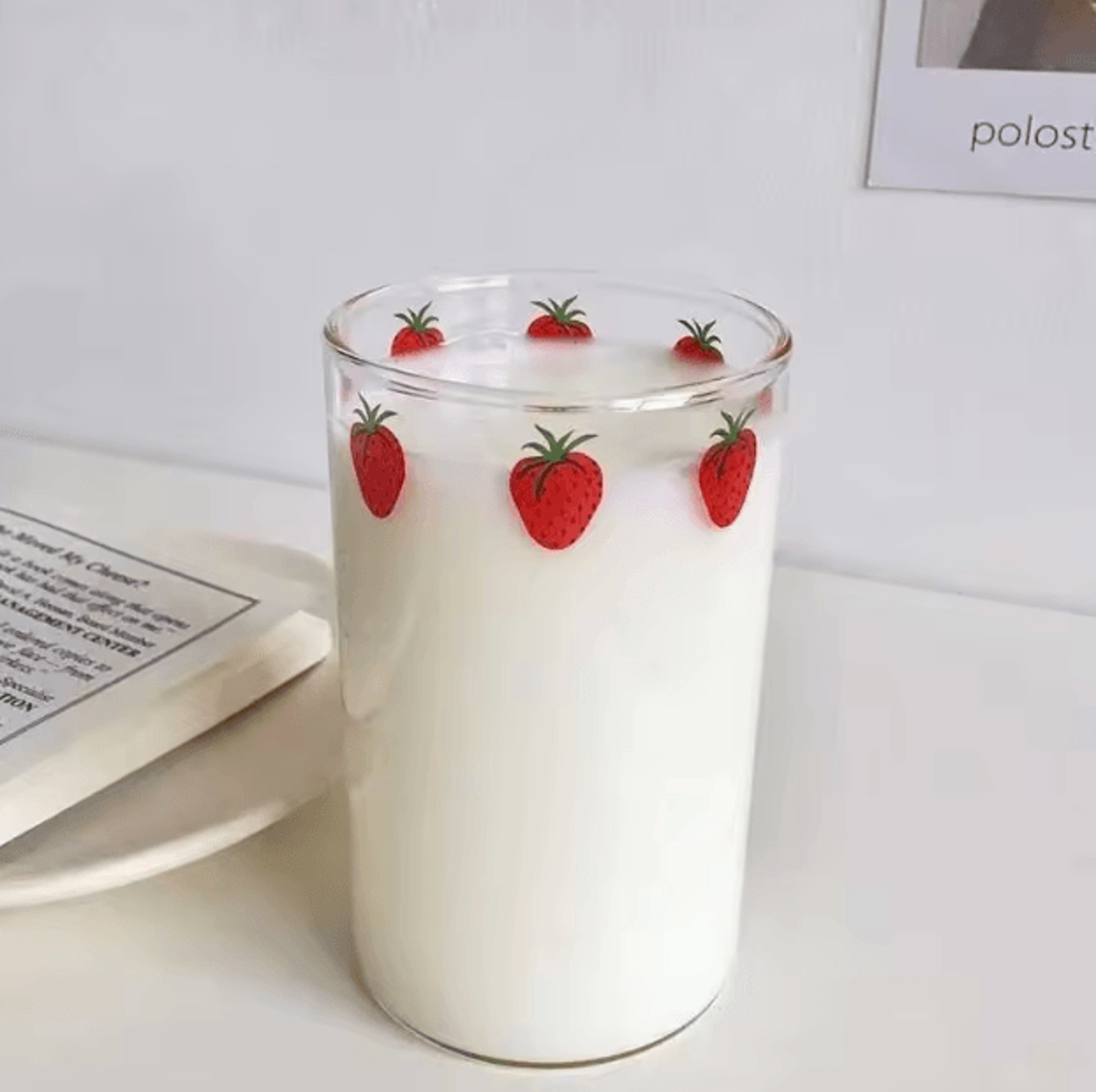 Cute Strawberry Glass Cup With Straw  300ML Borosilicate Aesthetic Drinking Tumbler 3