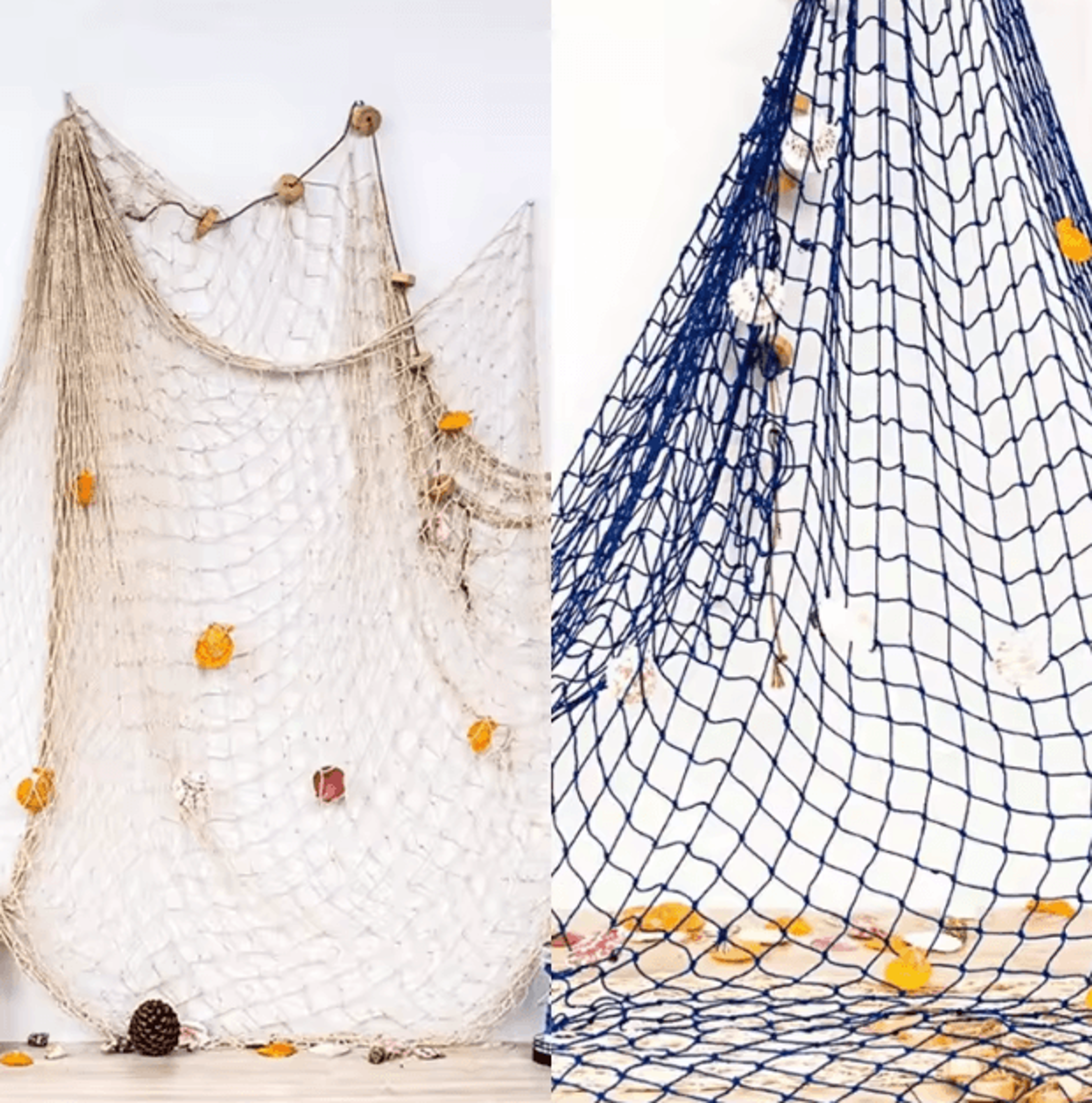 Mediterranean Nautical Fishing Net Wall Decor  Coastal Beach Hanging Accent 0