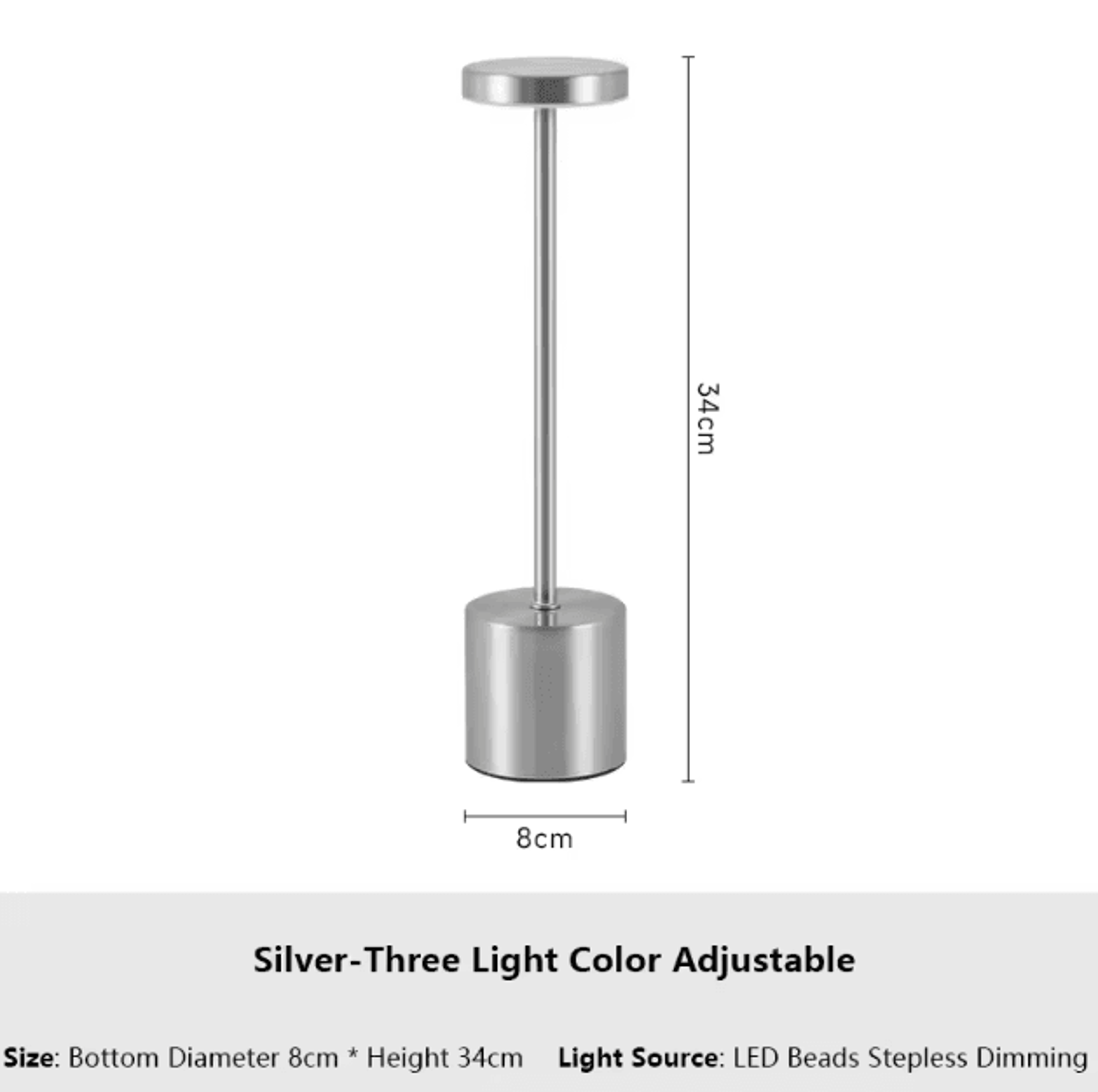 Rechargeable LED Touch Table Lamp  3 Color Dimmable Portable Ambient Light 3