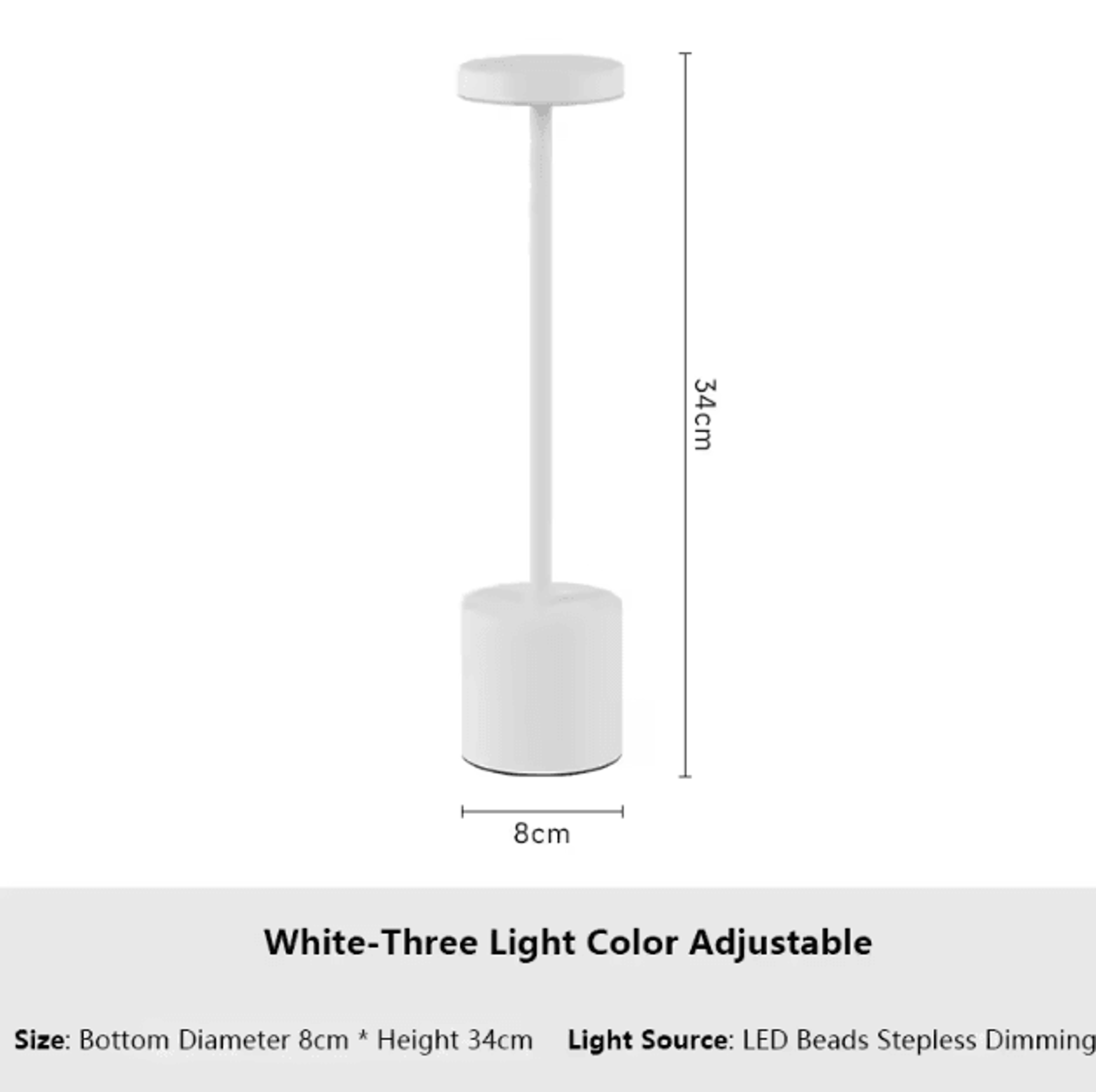 Rechargeable LED Touch Table Lamp  3 Color Dimmable Portable Ambient Light 5