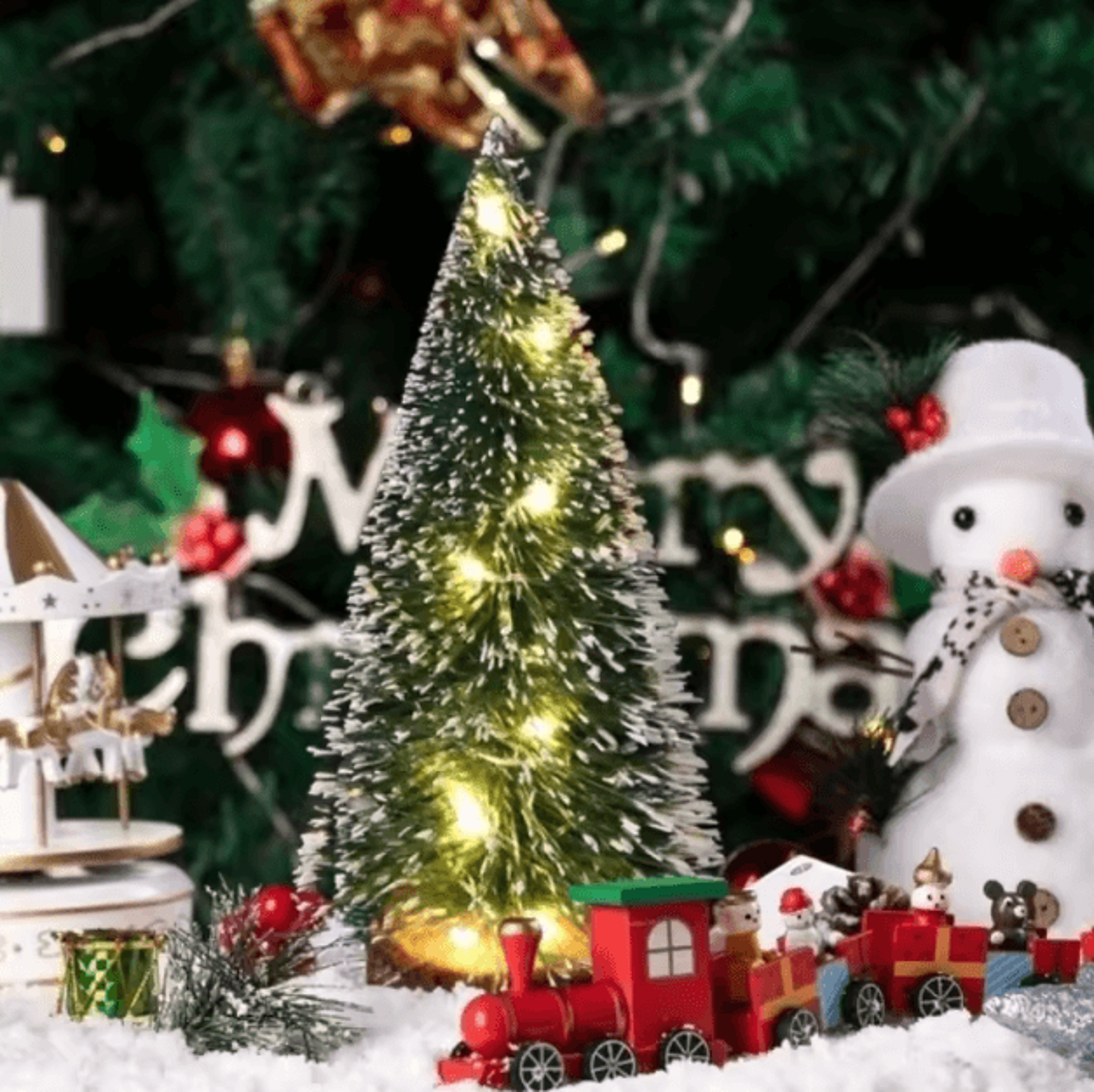 1pc LED Light Mini Artificial Christmas Trees Decorations Festival Tabletop Miniature Snow Frost Xm 2