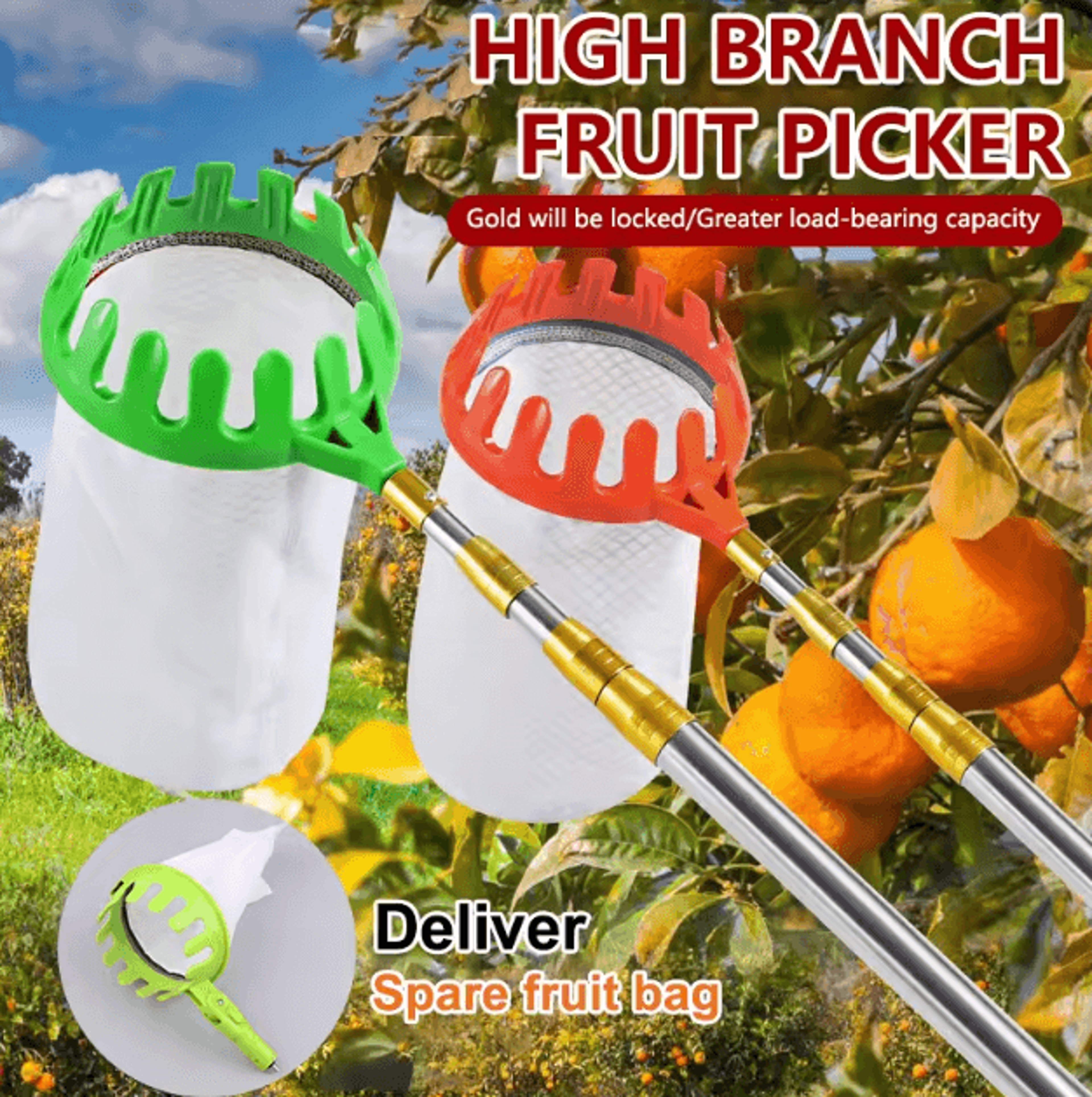 Adjustable Fruit Picker Tool With Basket 5 Speed Extendable Orchard Harvesting Tool 1
