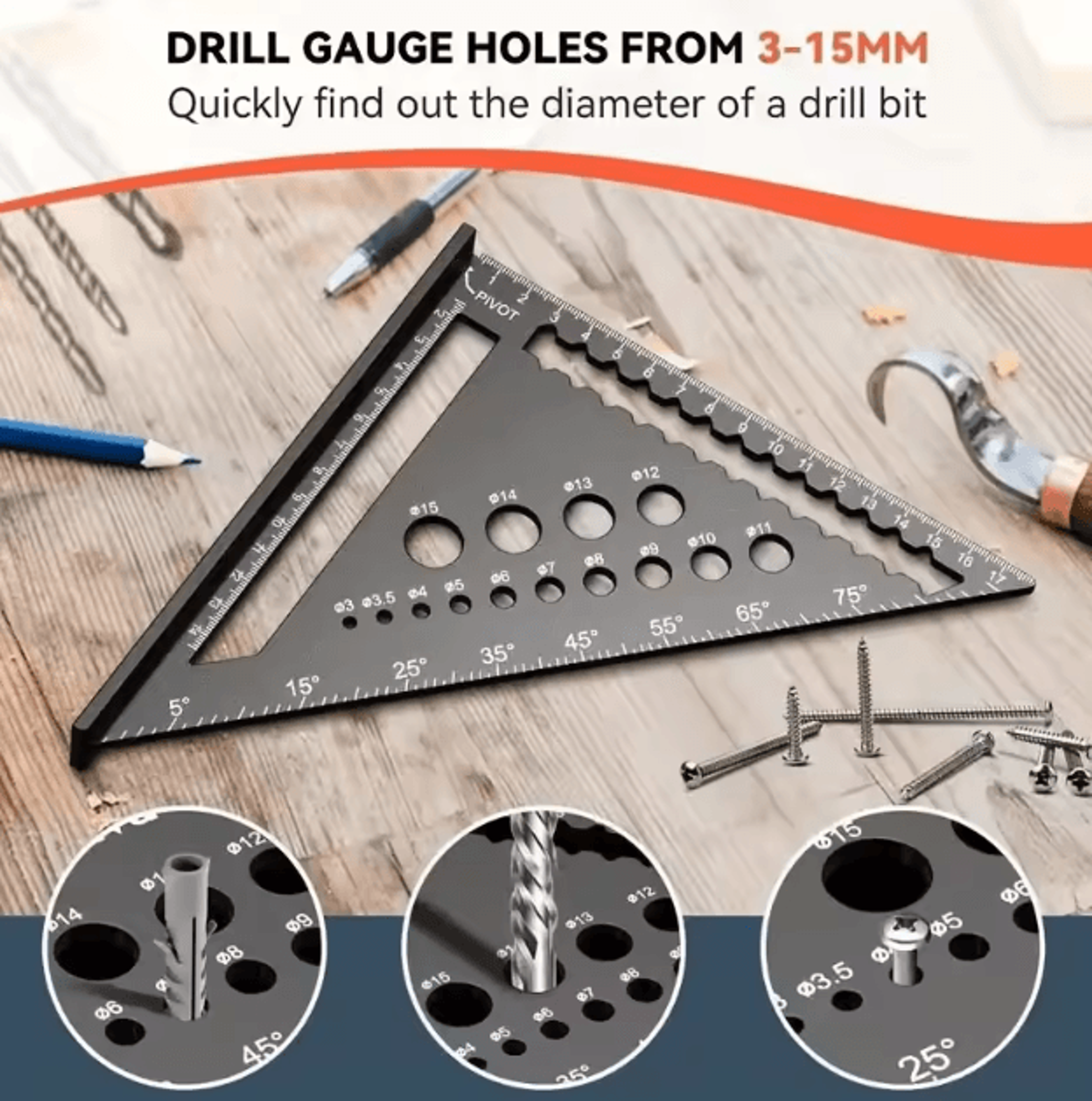 Aluminum Alloy Triangle Ruler Woodworking Angle Protractor Miter Square Measuring Tool 1