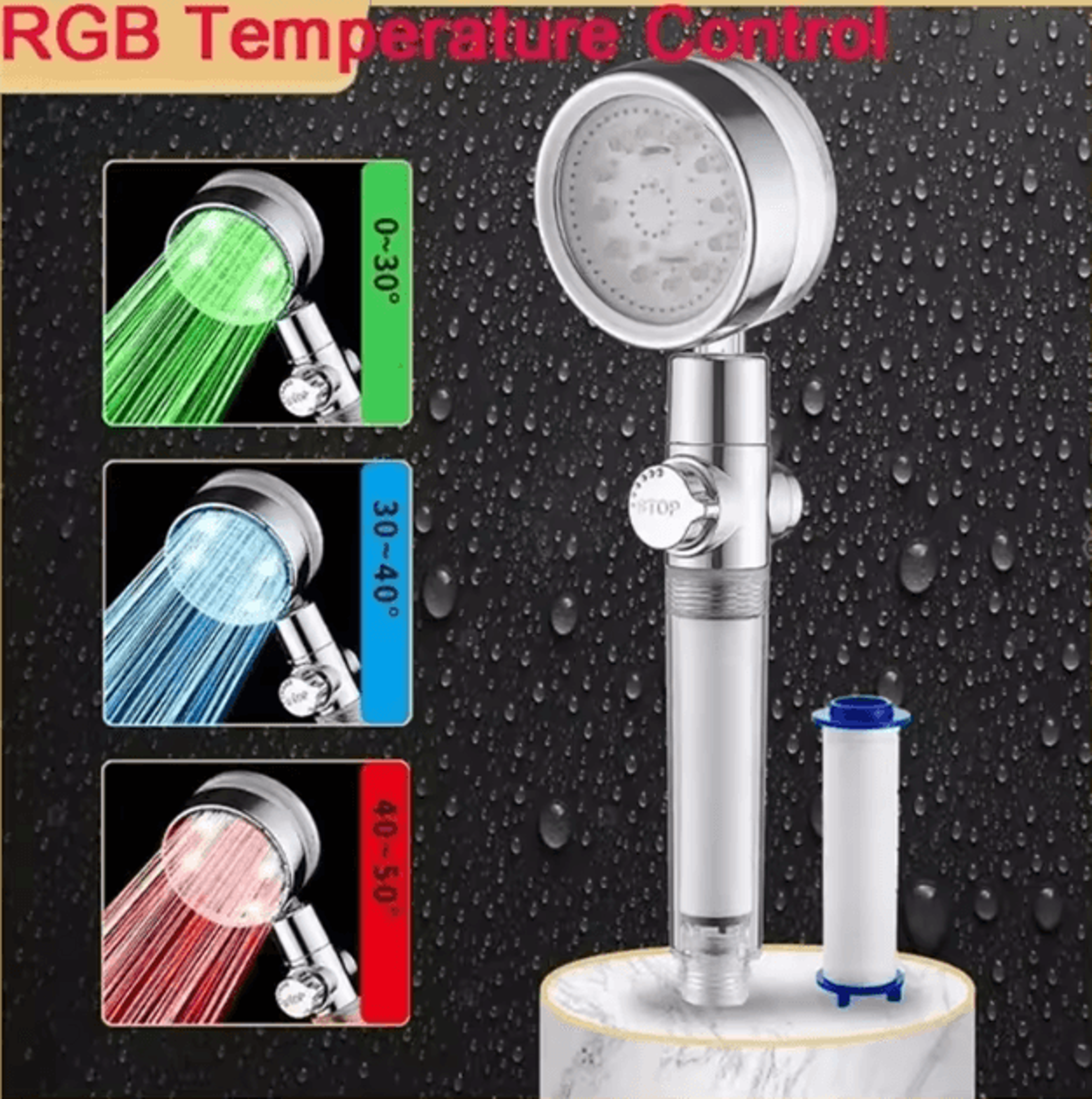 7Color LED Temperature Control Shower Head  HighPressure Water Saving Filter Shower Sprayer 3