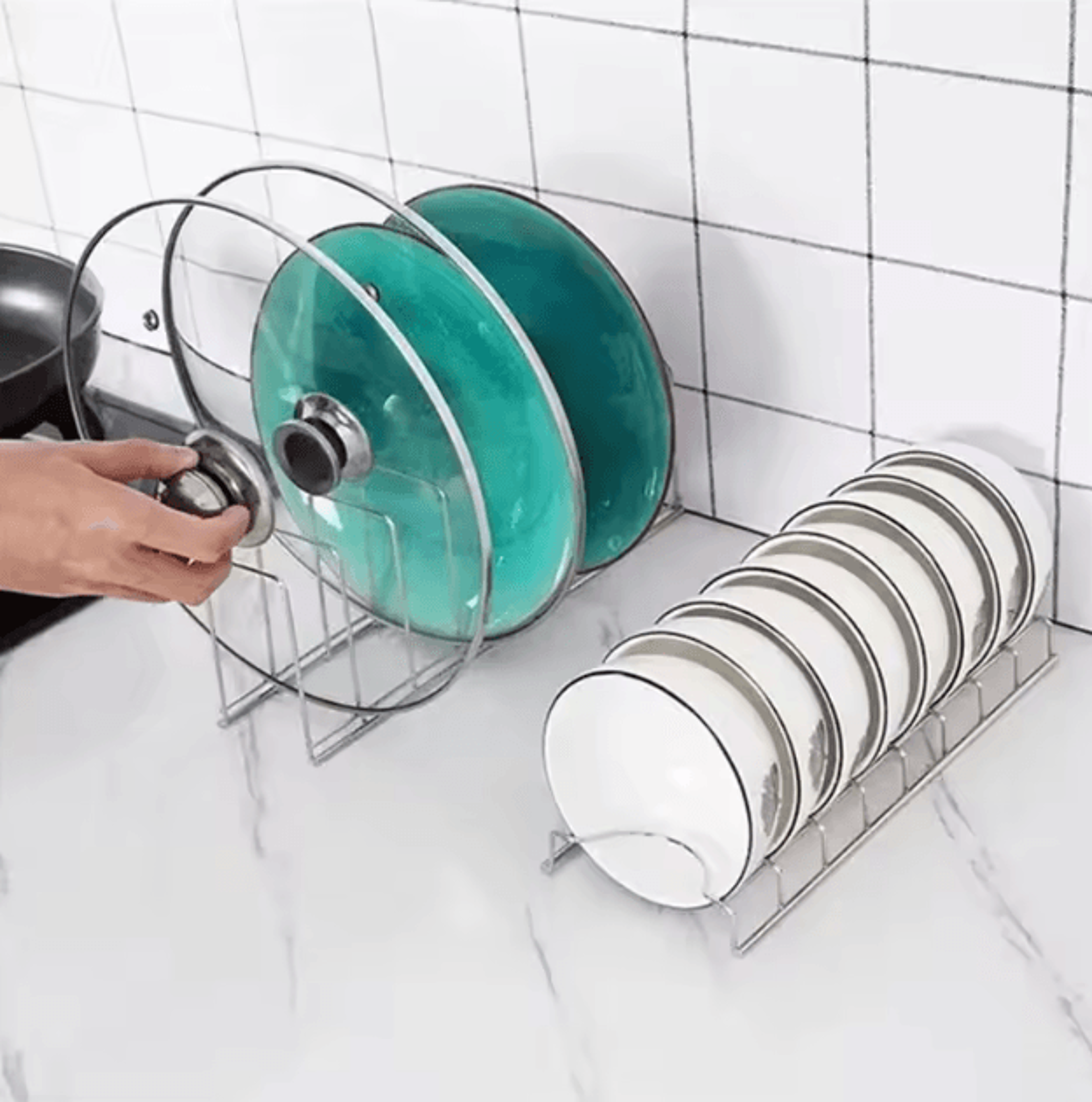 Kitchen Bowl Dish Organizer Stainless Steel Dish Holder Home Cutlery Dishes Pot Lid Rack Household  1
