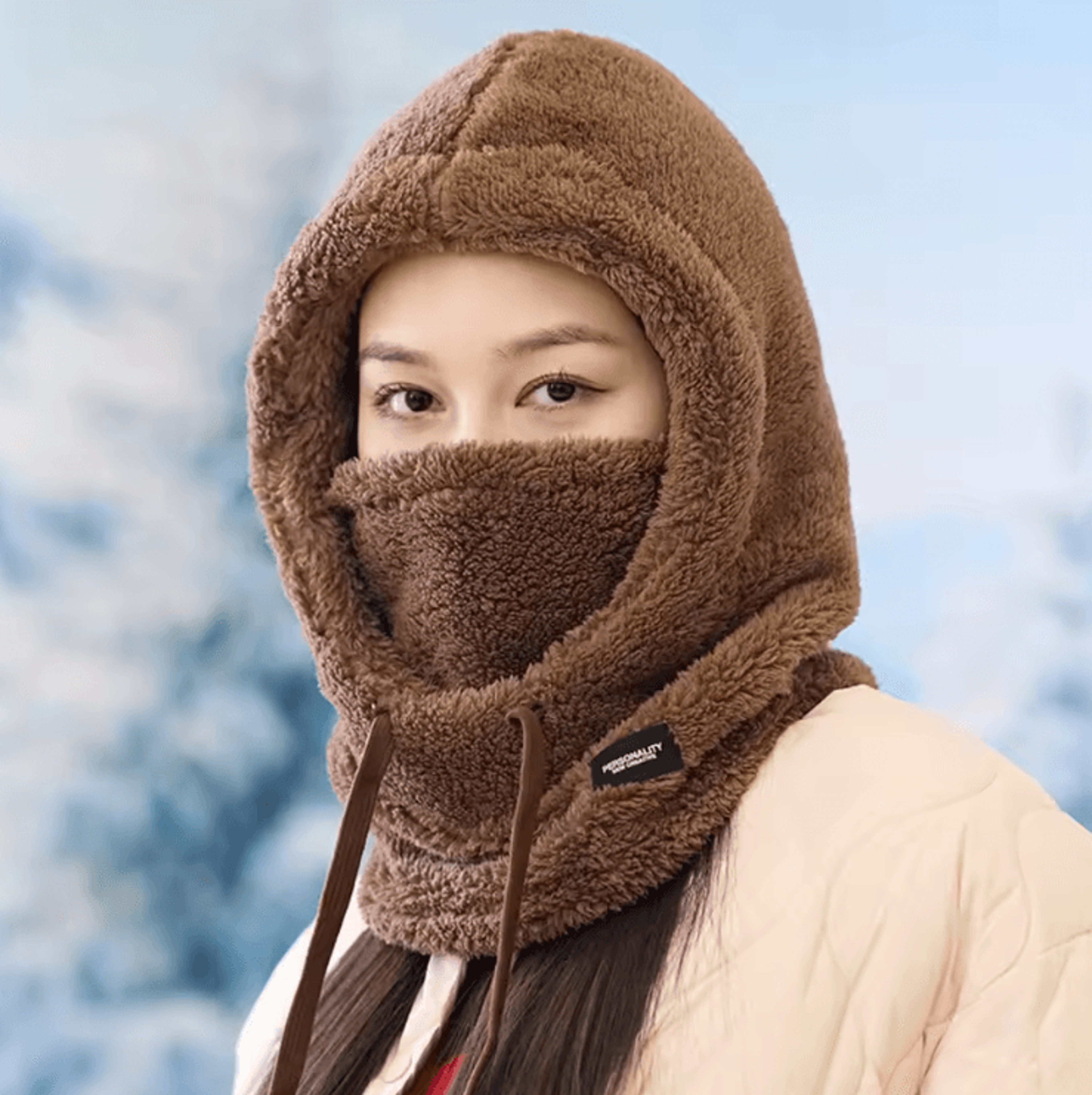 WarmHood Drawstring Winter Balaclava  Thermal Hooded Scarf  Neck Cover 0