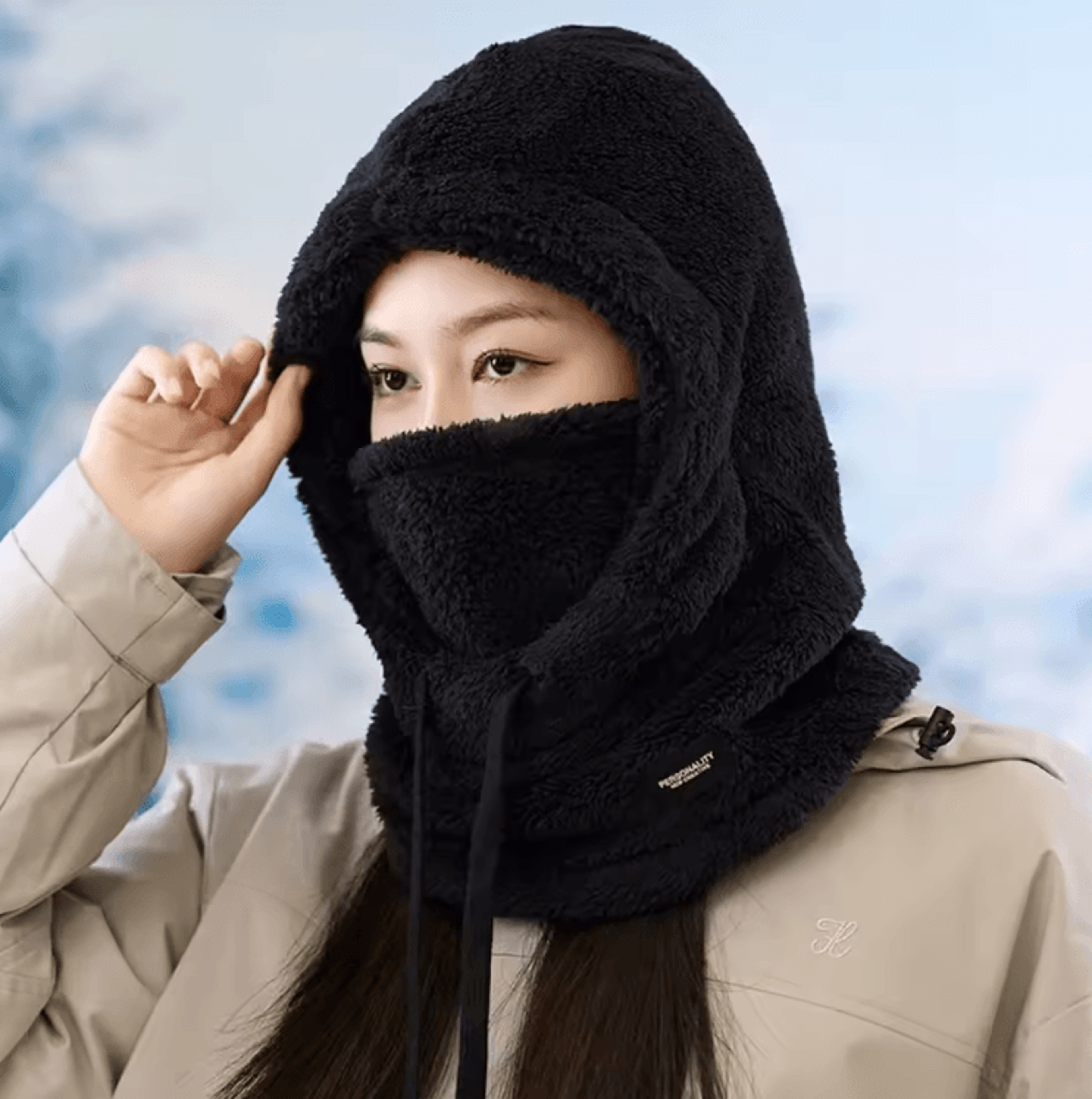 WarmHood Drawstring Winter Balaclava  Thermal Hooded Scarf  Neck Cover 1