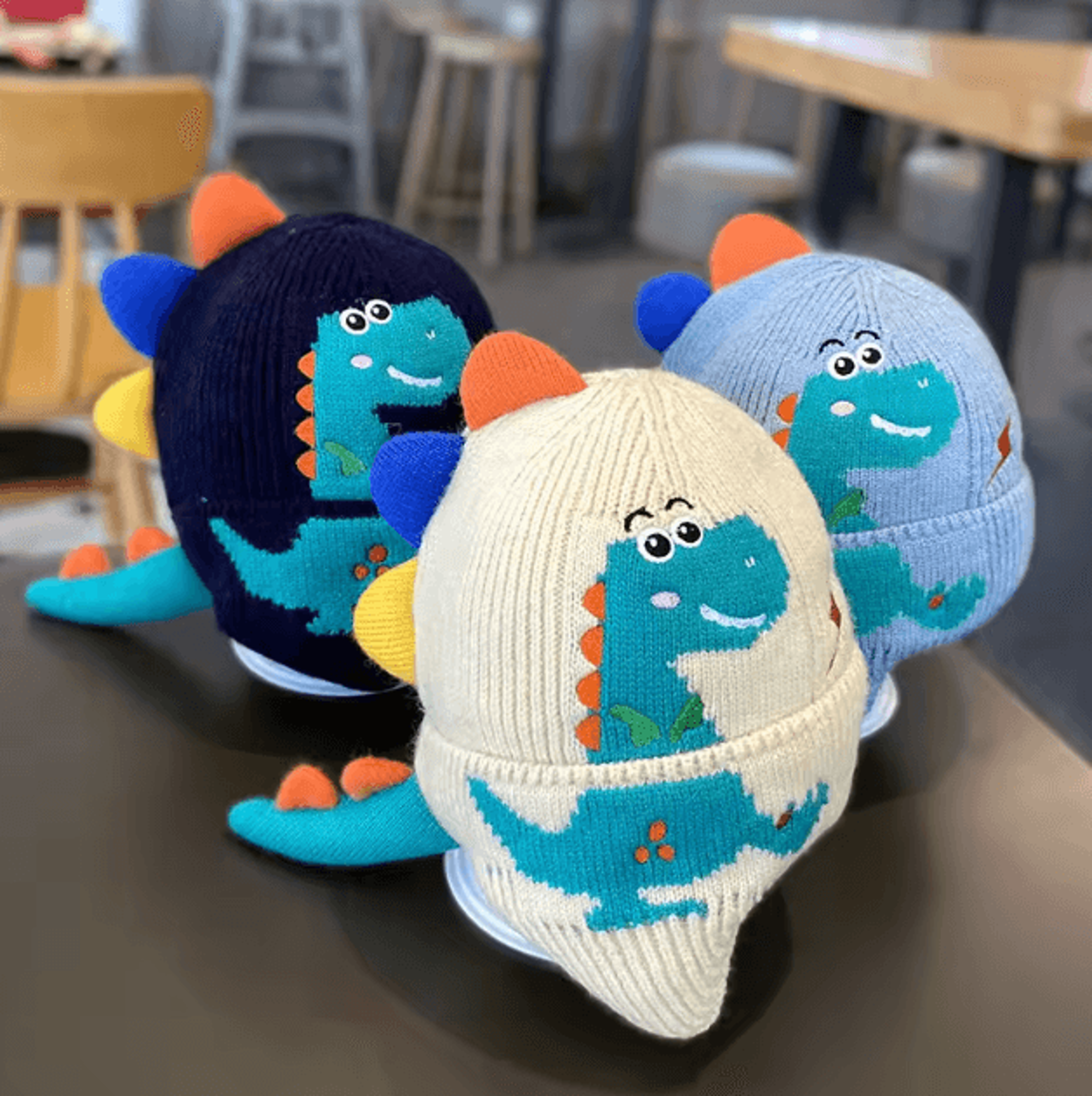 DinoWarm Kids Winter Balaclava Hat  Plush Ear Protection Cartoon Beanie 0