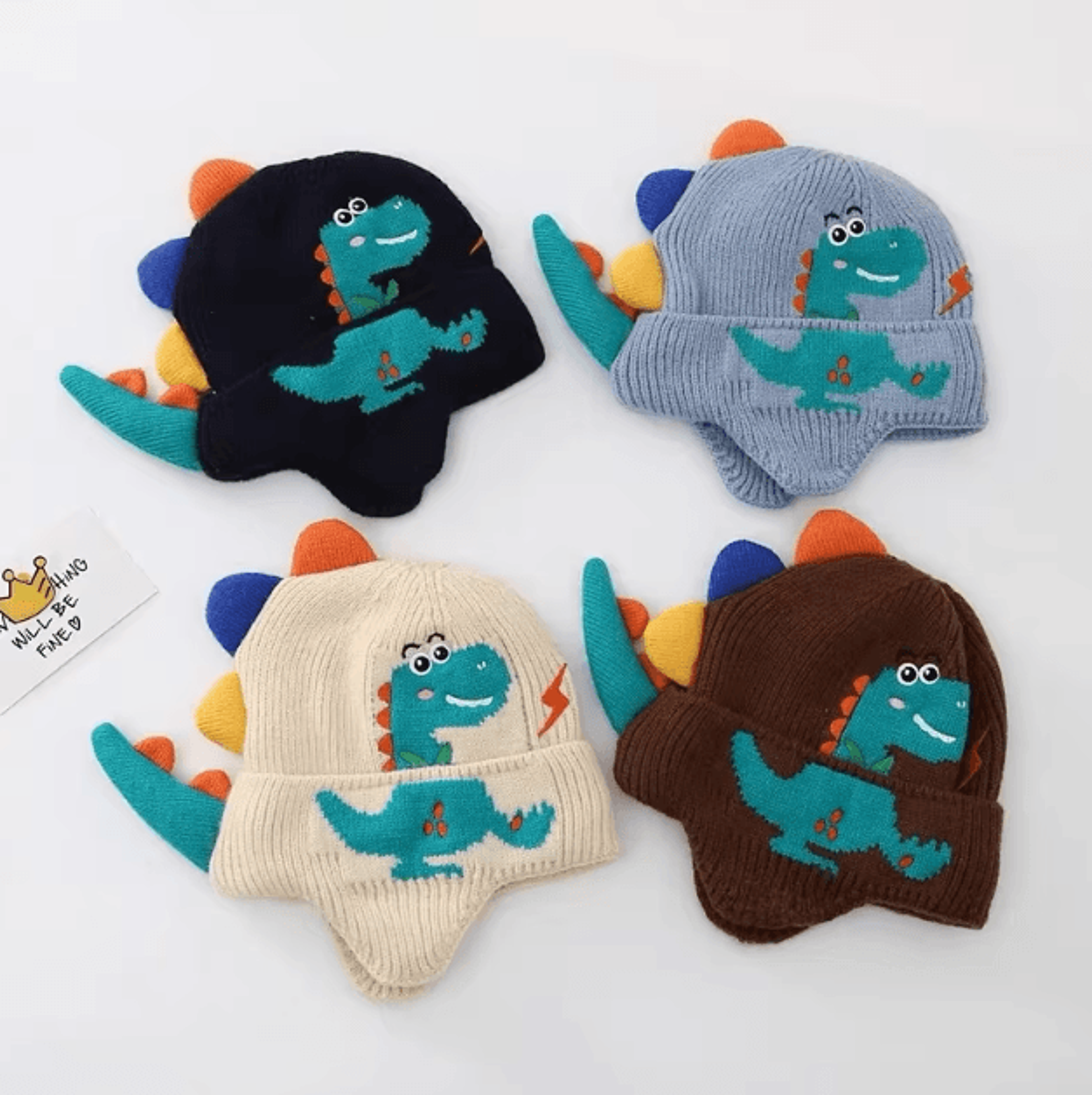 DinoWarm Kids Winter Balaclava Hat  Plush Ear Protection Cartoon Beanie 1