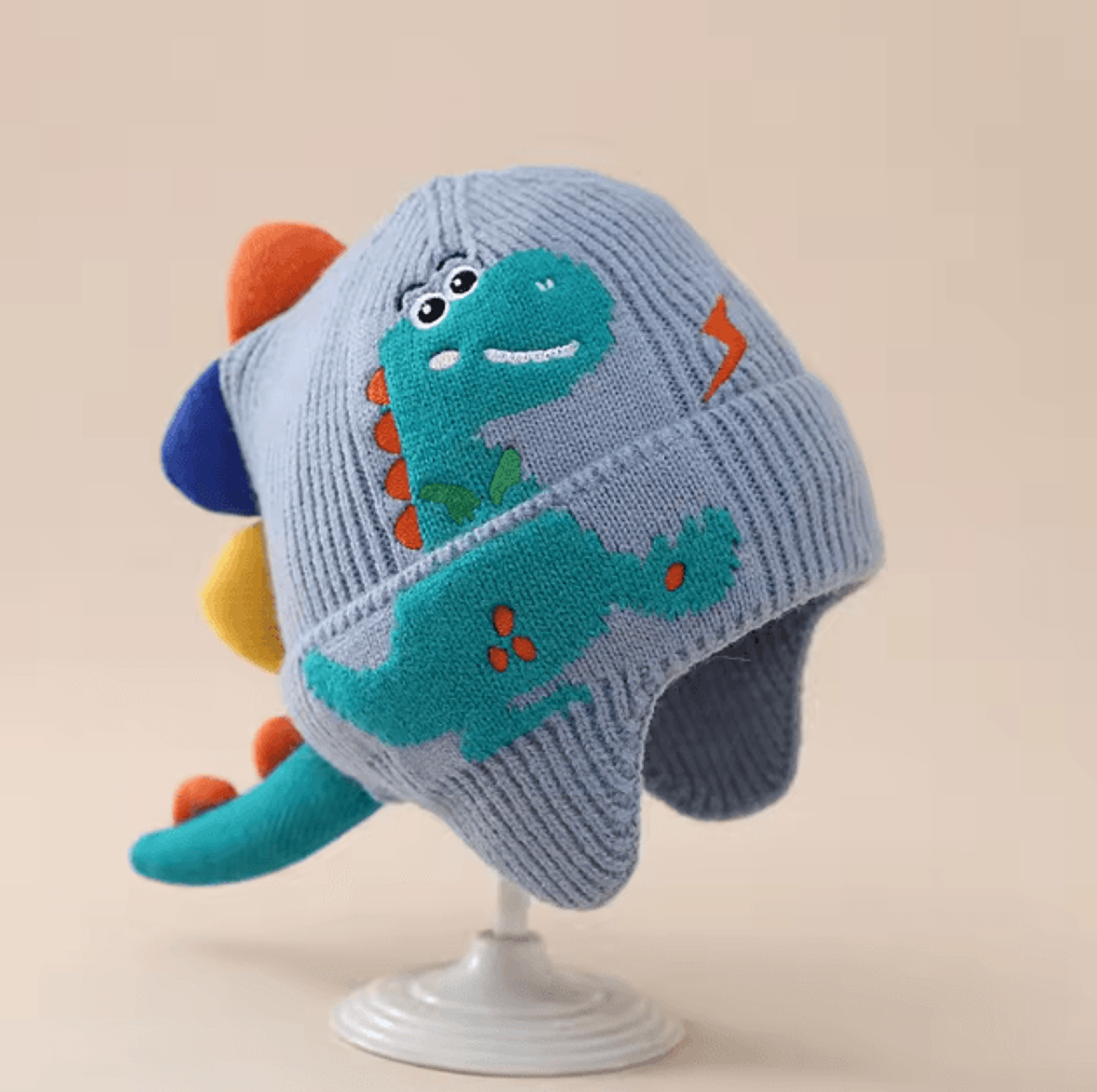 DinoWarm Kids Winter Balaclava Hat  Plush Ear Protection Cartoon Beanie 4