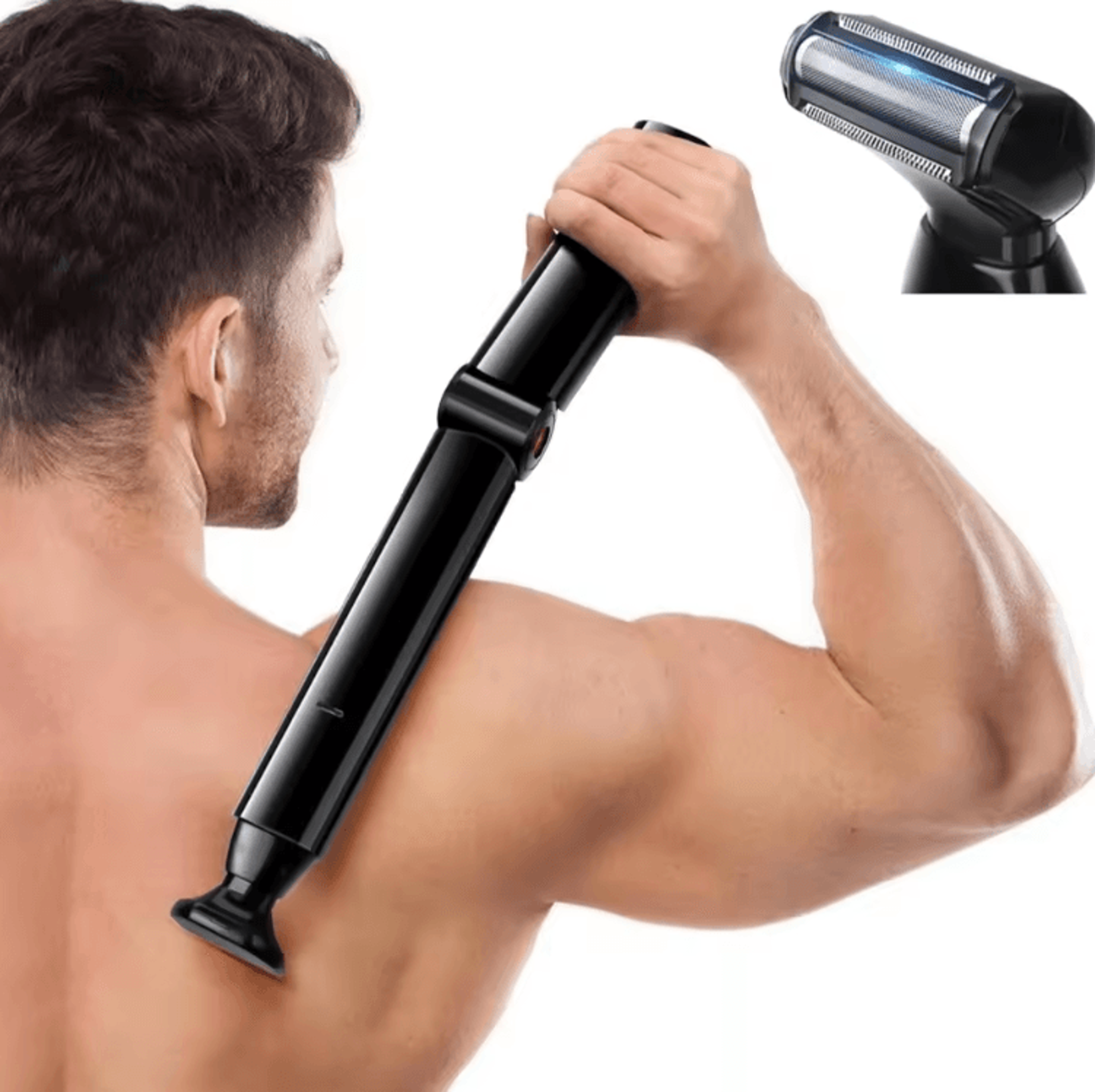 2in1 Electric Back Shaver Foldable Handle USB Rechargeable Body Groomer For Men 0