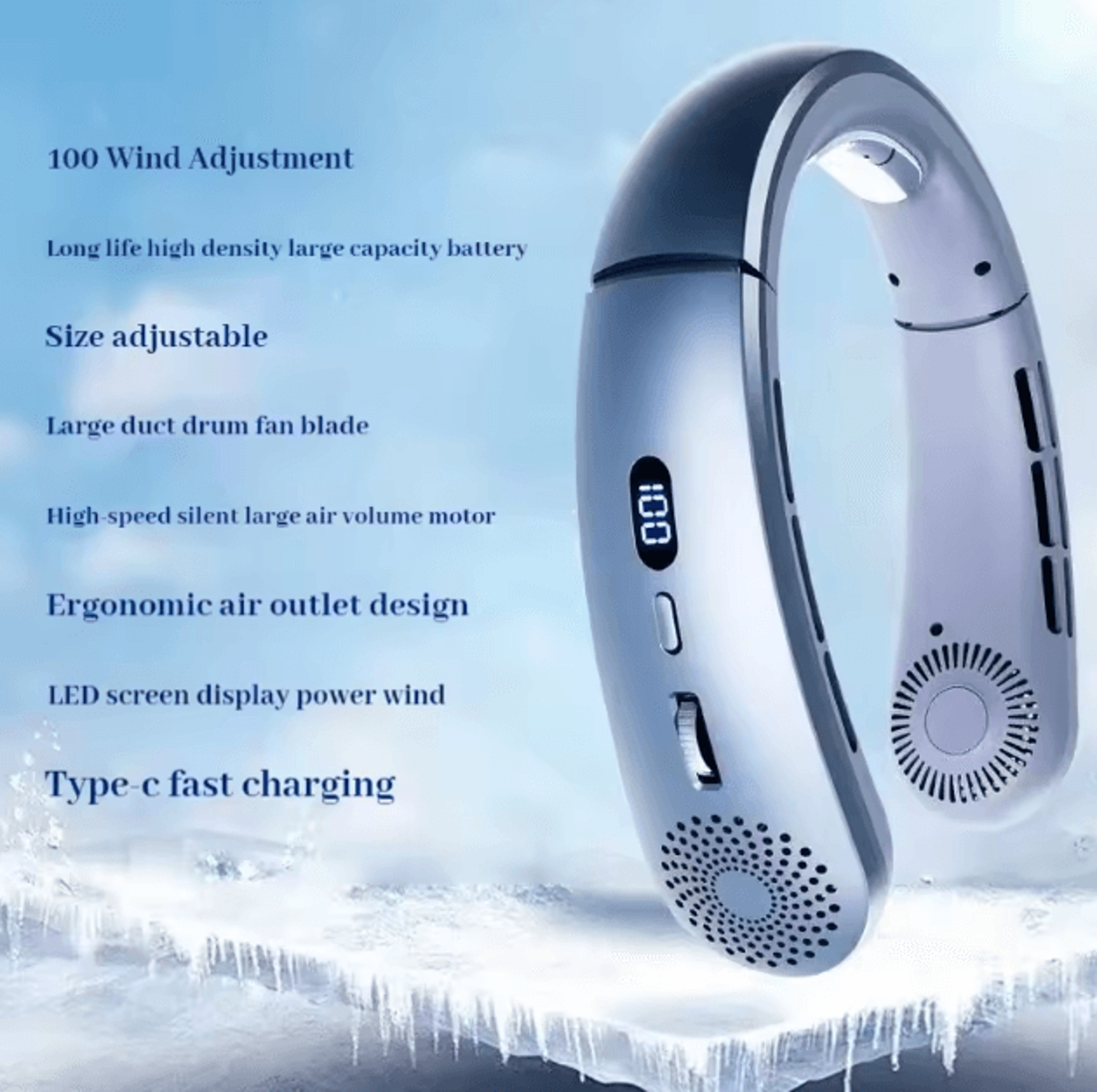 Lightweight 5Speed Bladeless Neck Fan USB Rechargeable HandsFree Cooling Fan 6