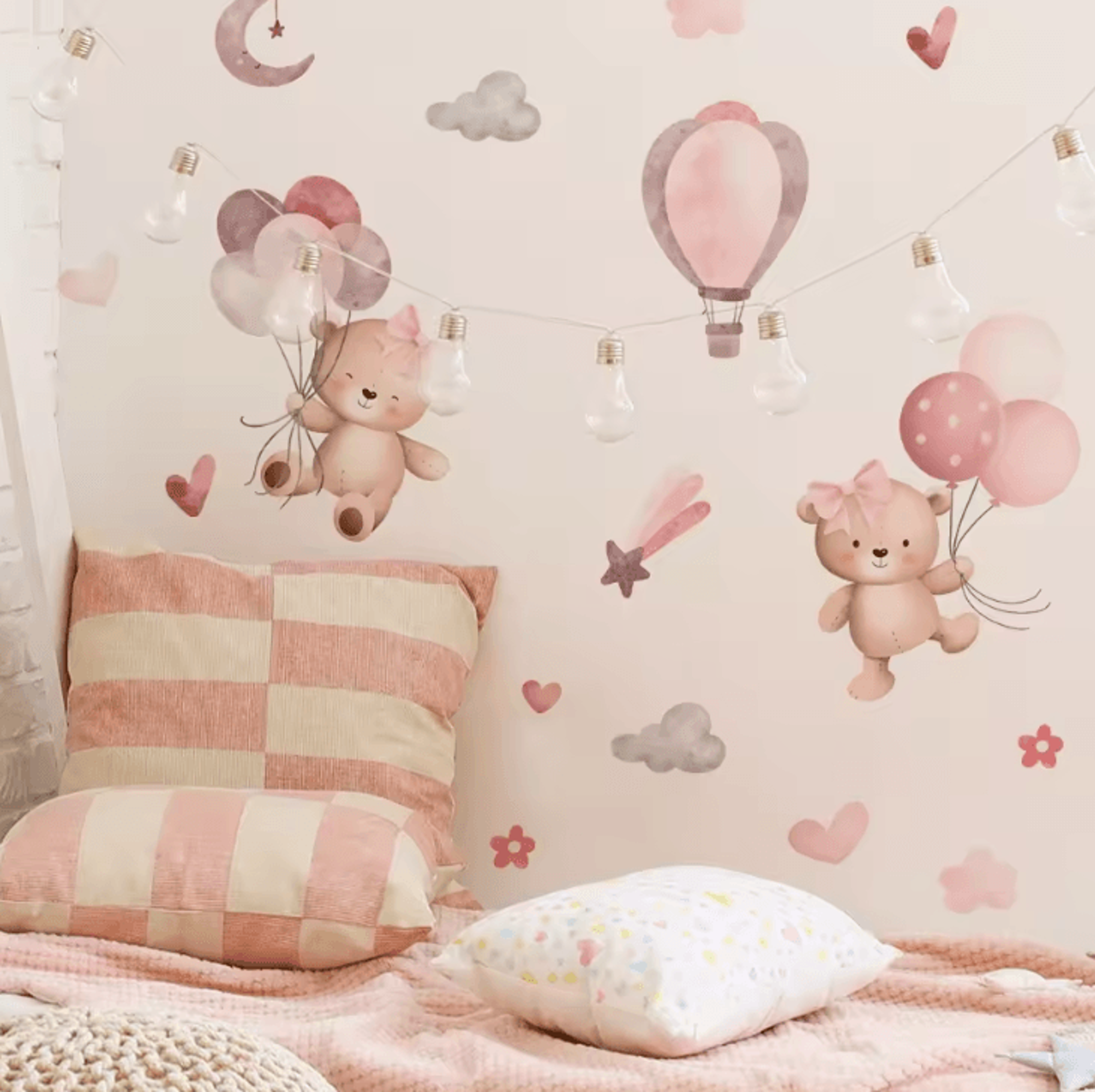 Pink Cartoon Bear Wall Stickers  Cute Nursery Wall Decals For Kids Room  Baby Decor 1