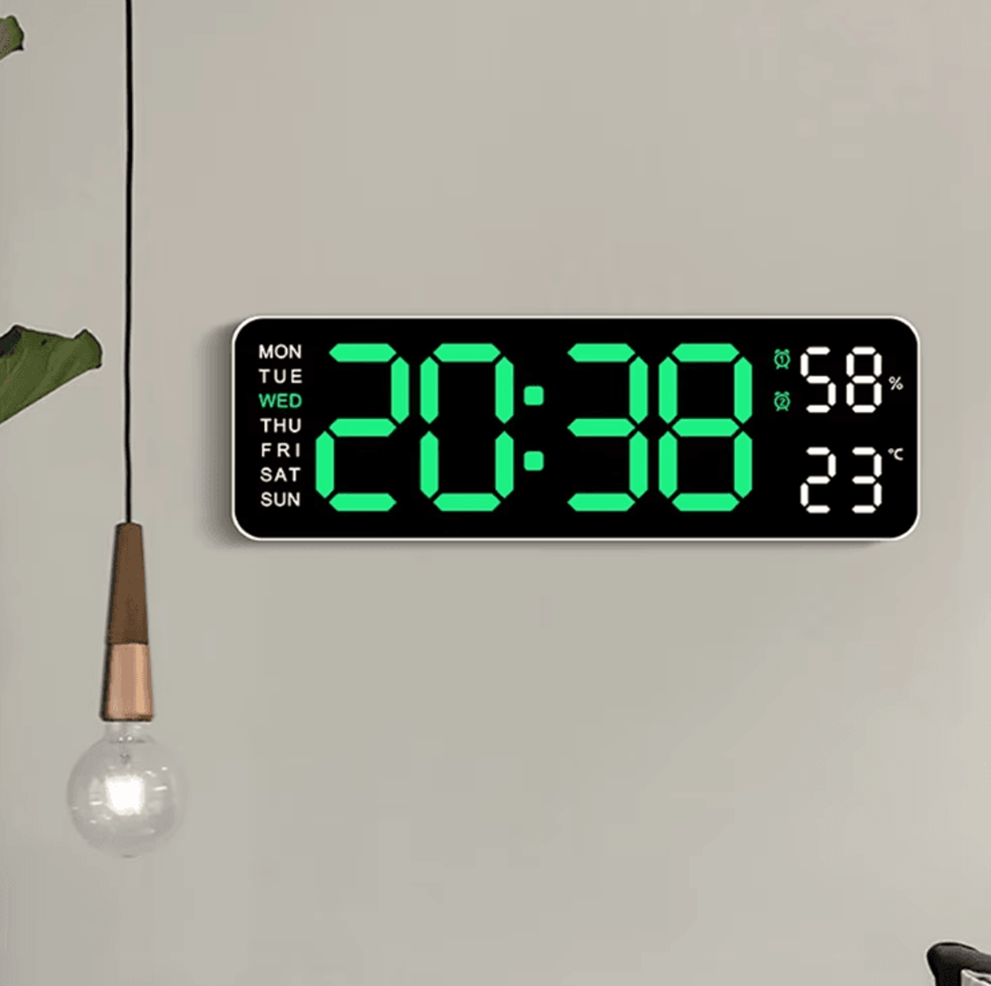 Large LED Digital Wall Clock With Temperature Humidity  Adjustable Brightness Display 0