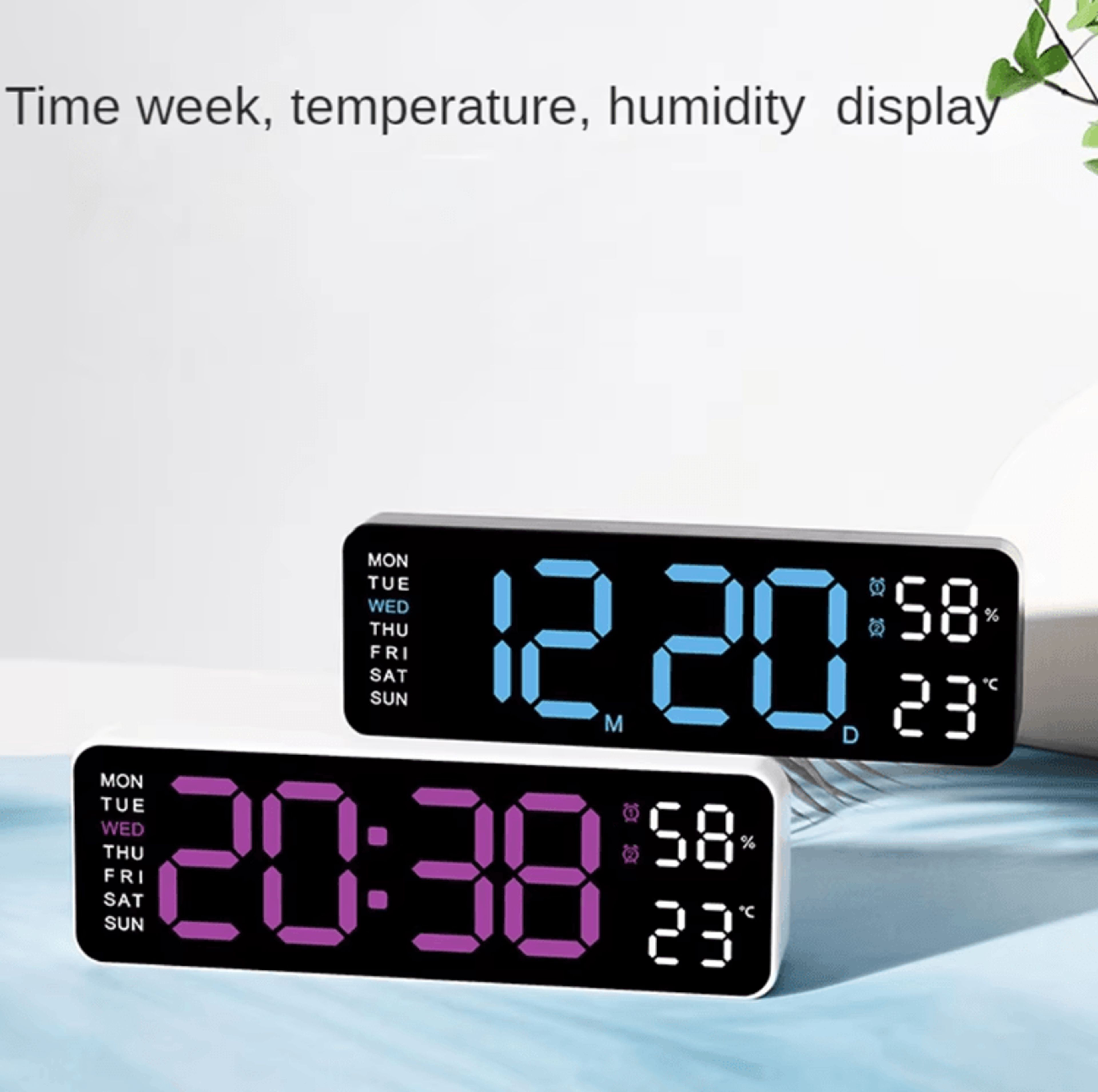 Large LED Digital Wall Clock With Temperature Humidity  Adjustable Brightness Display 1