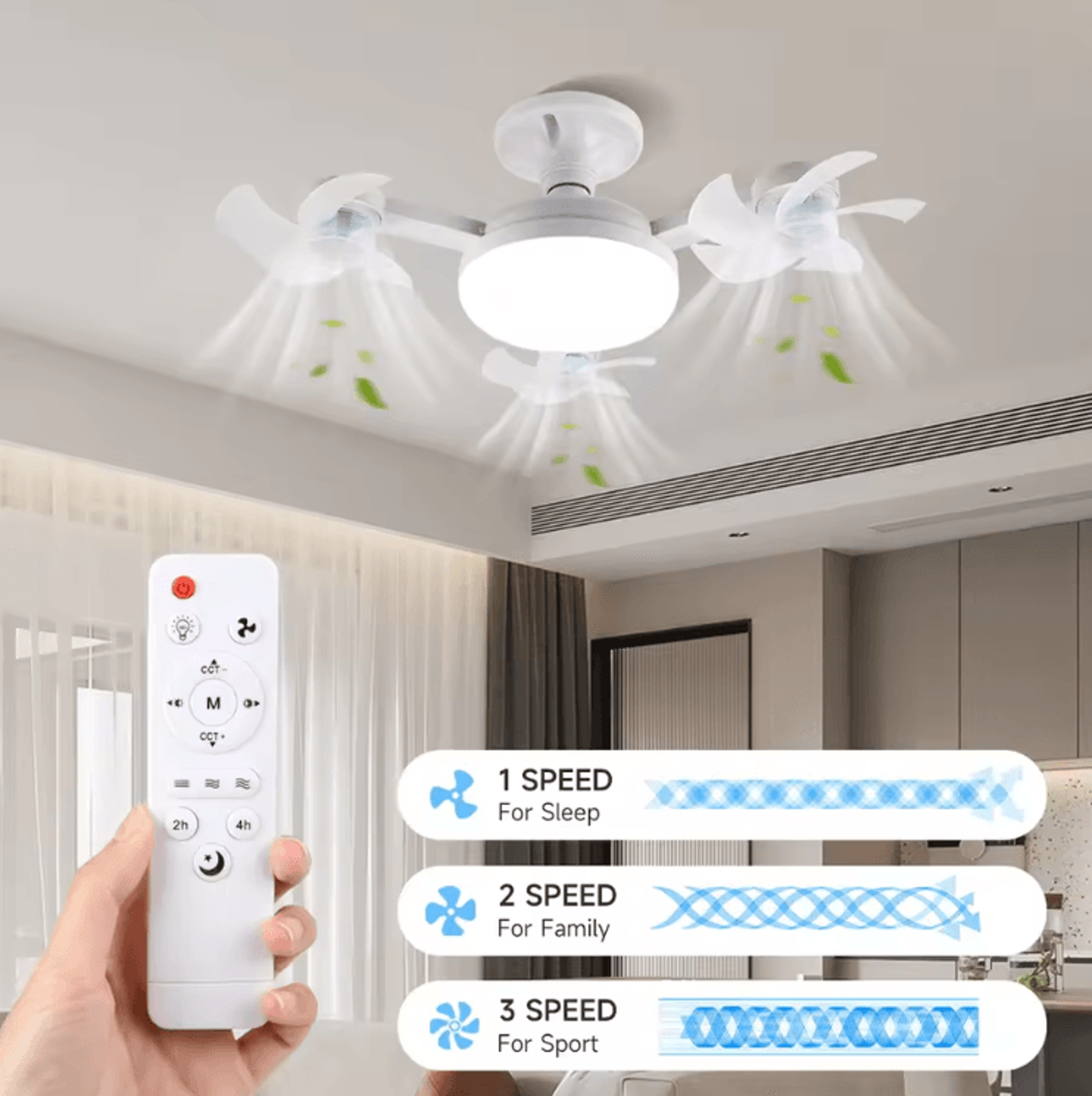 Modern LED Ceiling Fan With Light  Remote Control 3Speed Silent Cooling Fan 0
