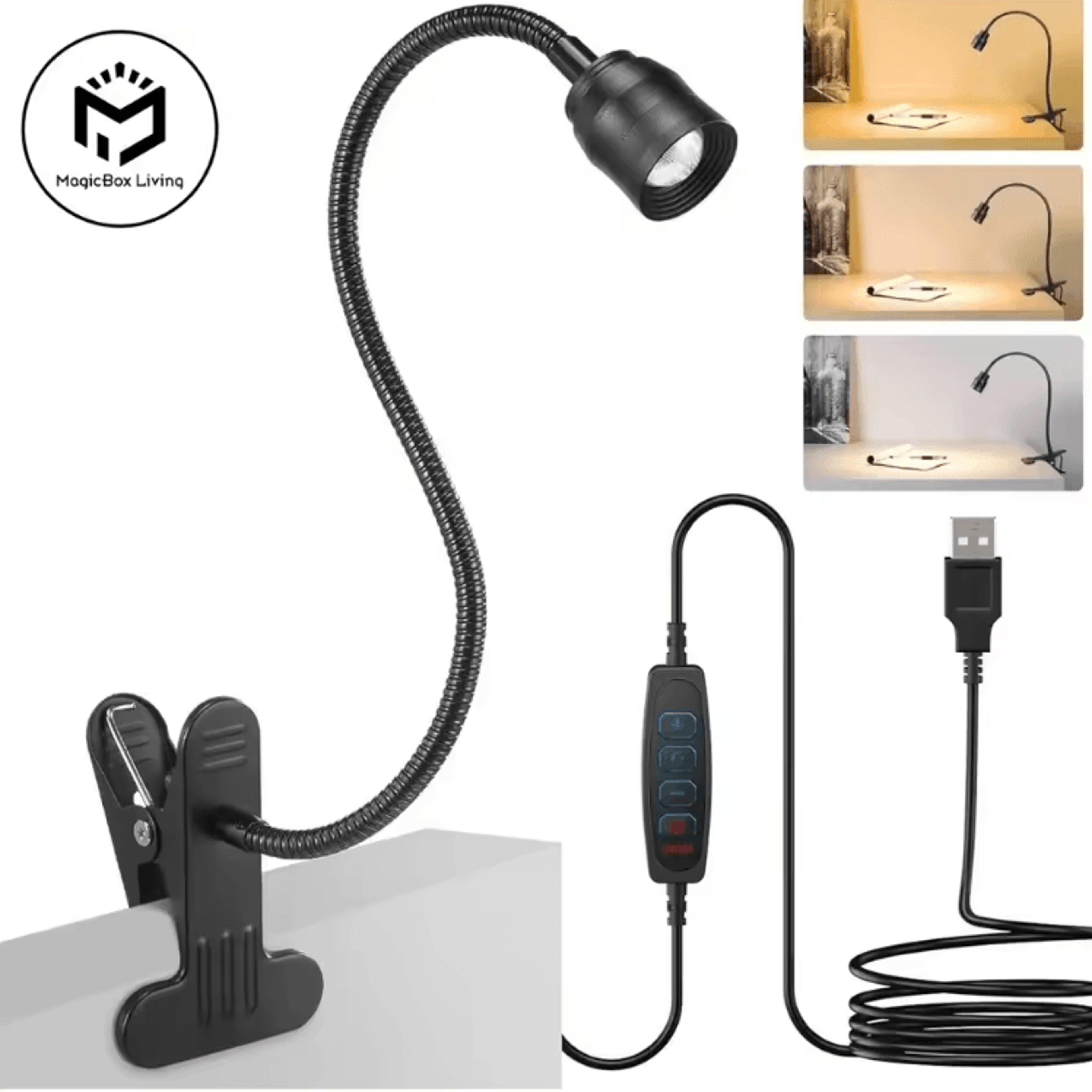 Zoomable LED Clip Reading Light USB Flexible Gooseneck Book Lamp For Bed  Study 0