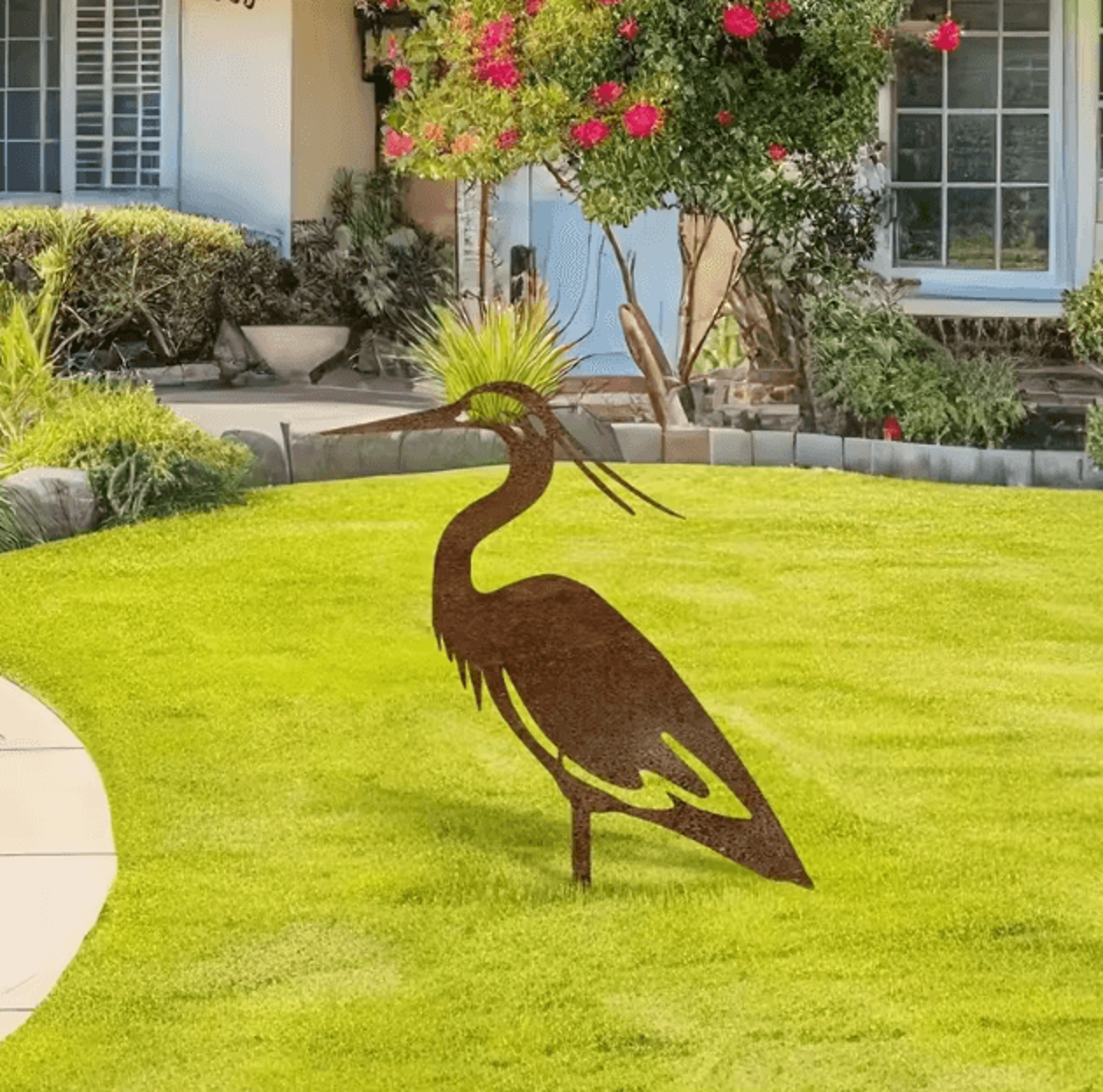 Rustic Metal Crane Garden Statue Weatherproof Heron Yard Art Outdoor Sculpture 1