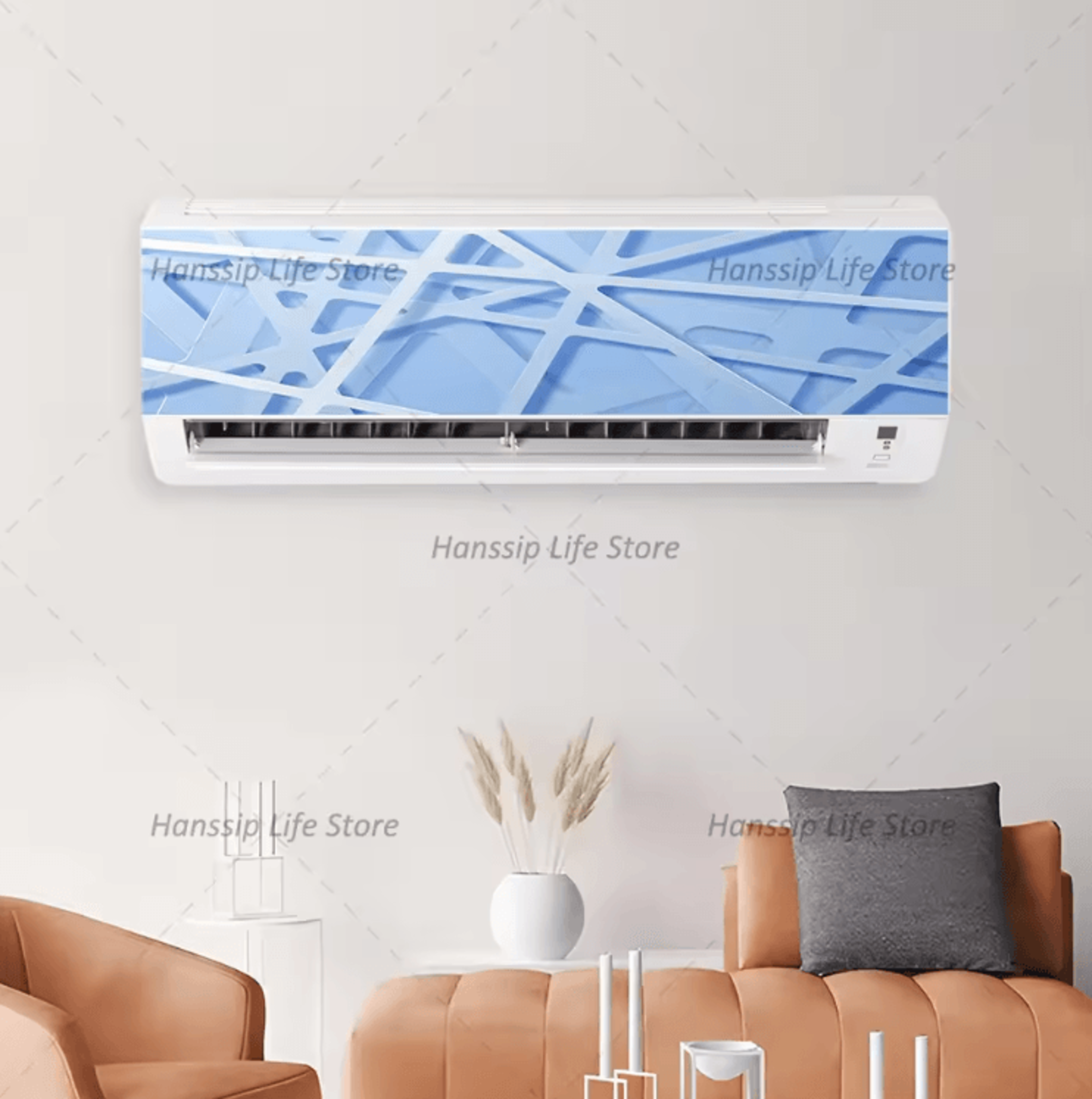 3D Geometric Air Conditioner Sticker Modern AC Panel Wall Decal Abstract Home Decor 0