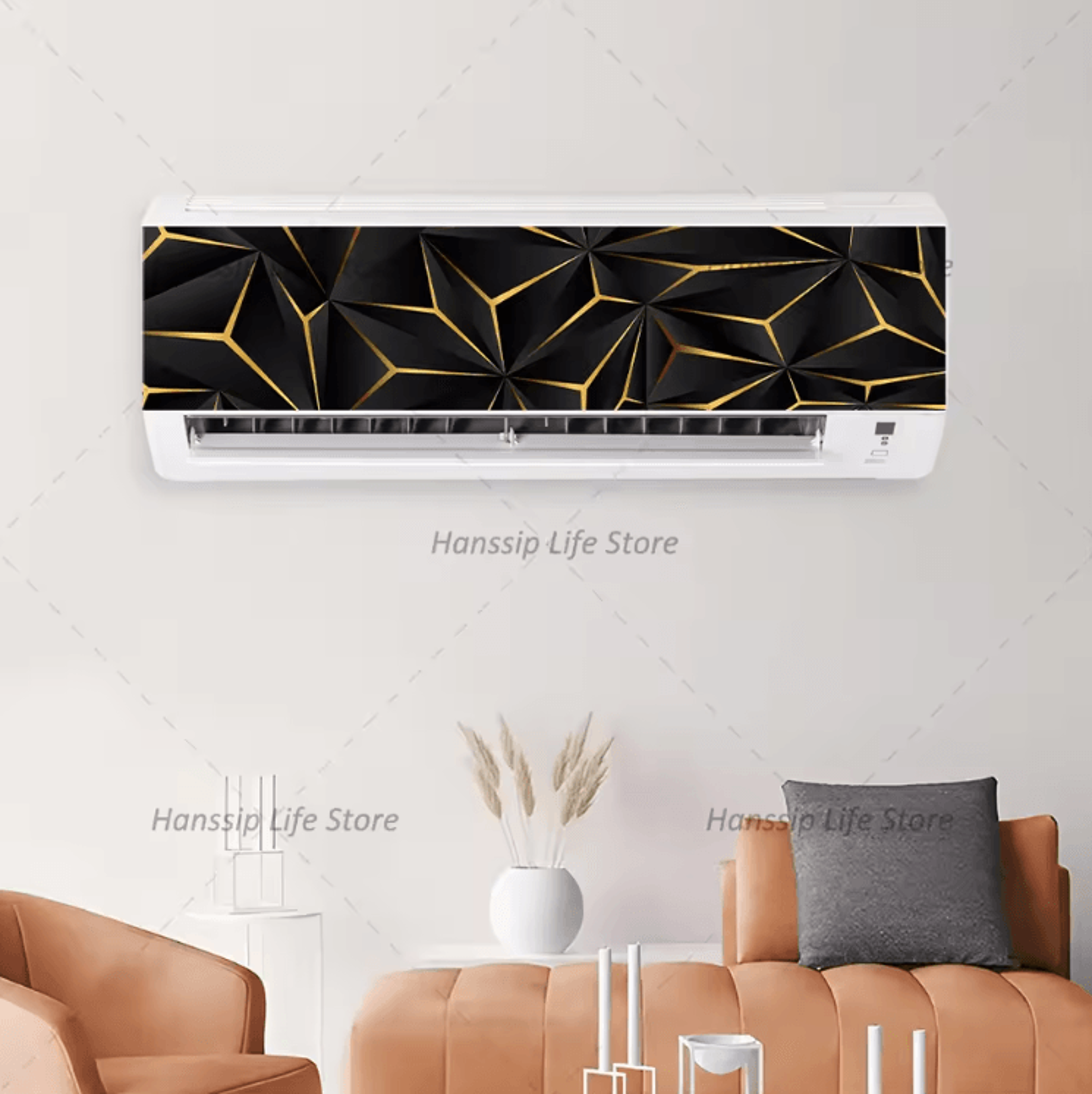 3D Geometric Air Conditioner Sticker Modern AC Panel Wall Decal Abstract Home Decor 2