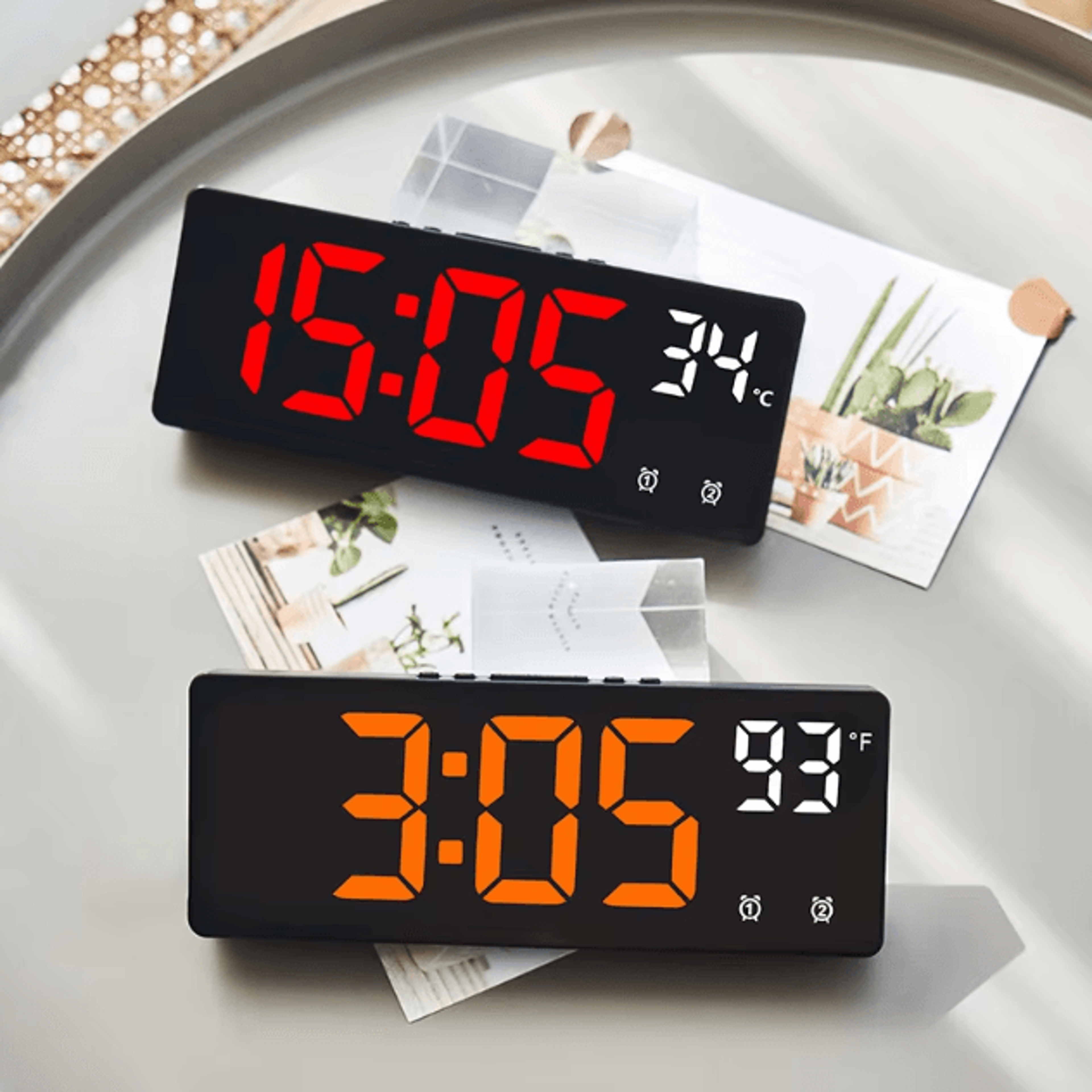VoiceControl LED Digital Alarm Clock  Smart LED Alarm Clock With Mirror Display  Temperature Functi 0