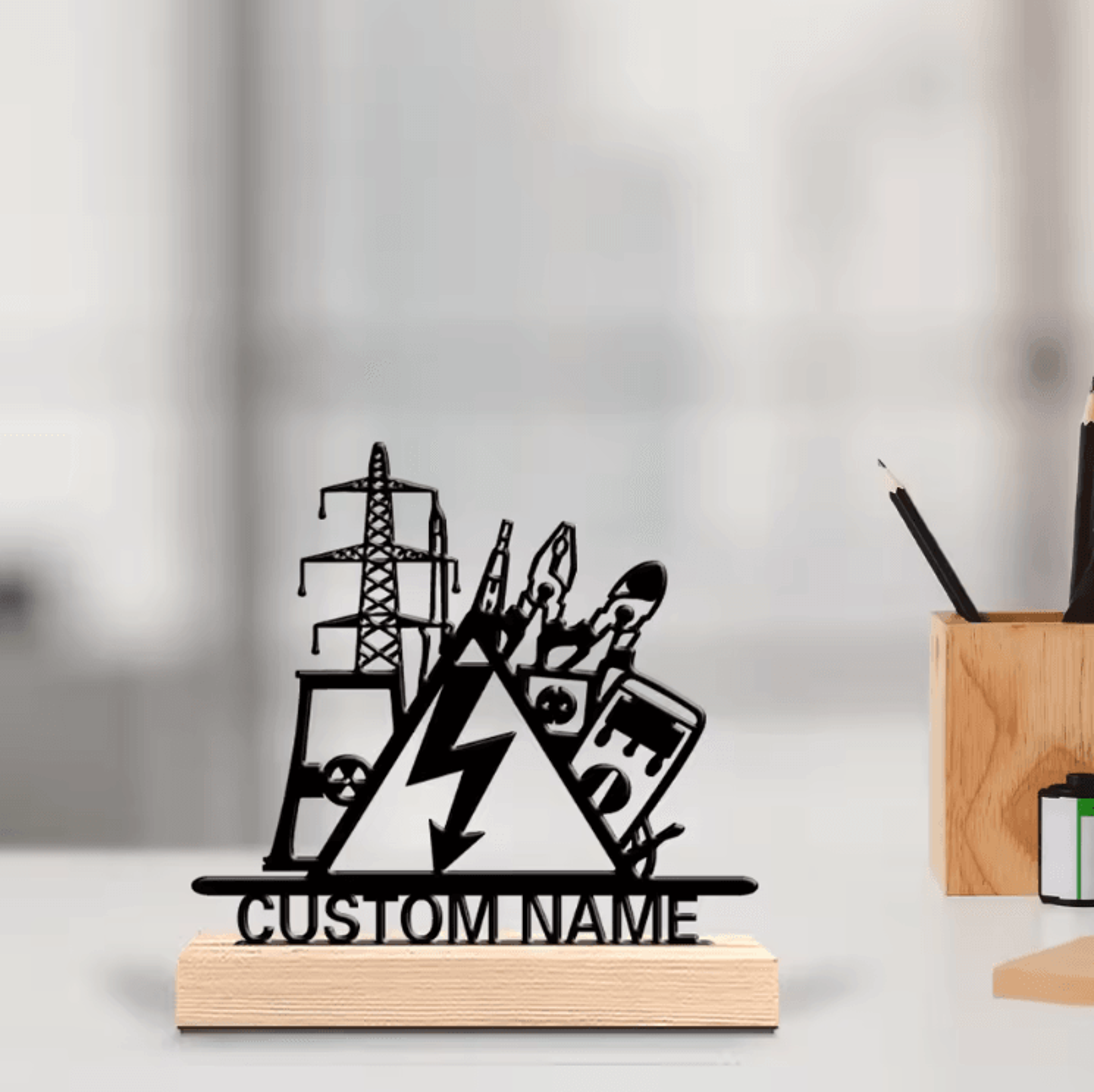 Personalized Electrical Engineer Metal Sculpture  Custom Electrical Engineer Desk Decor With Wooden 0