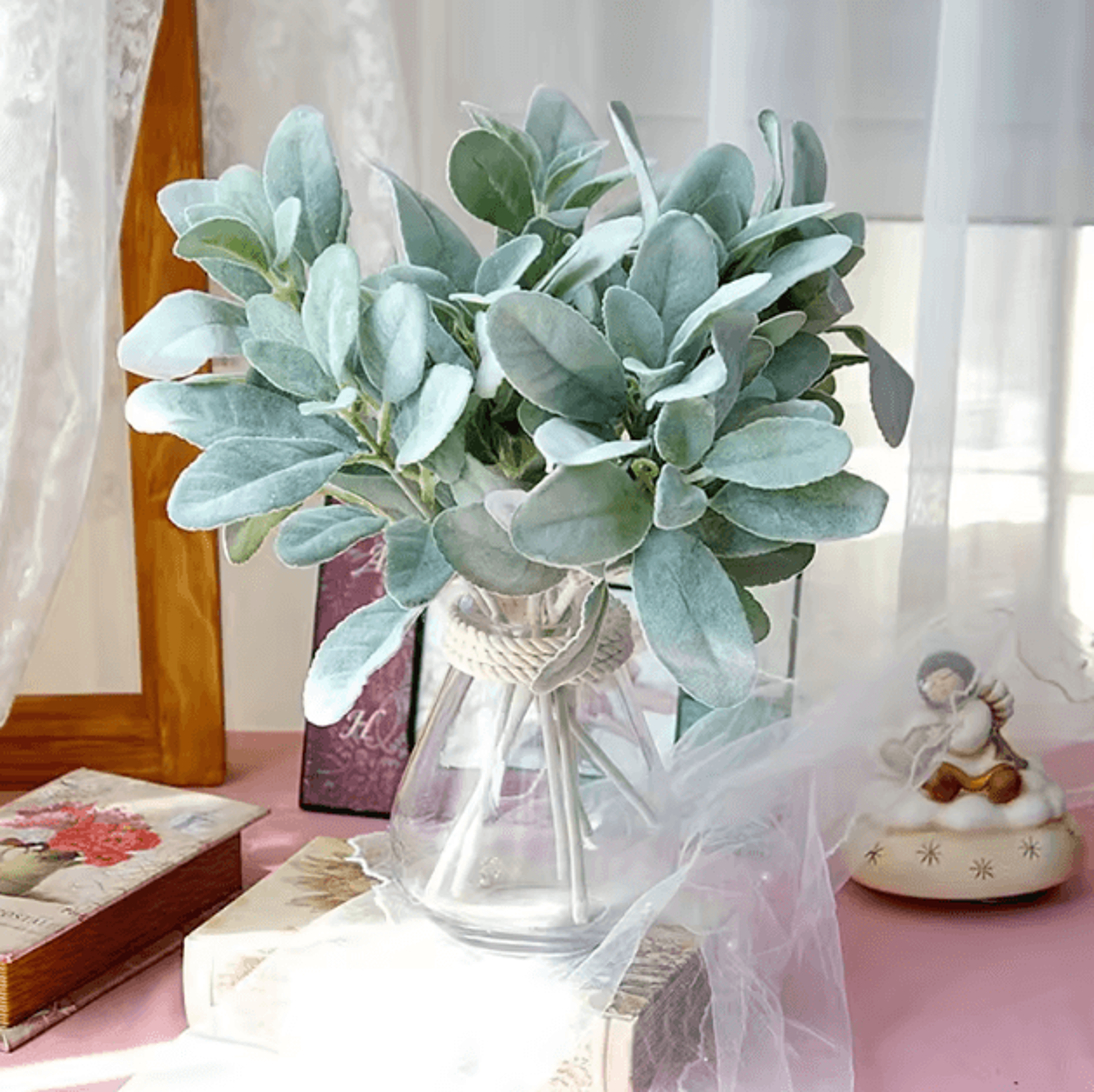 10PCS Real Touch Lambs Ear Greenery Stems  Soft Artificial Lambs Ear Stems For Wedding  Farmhouse D 0