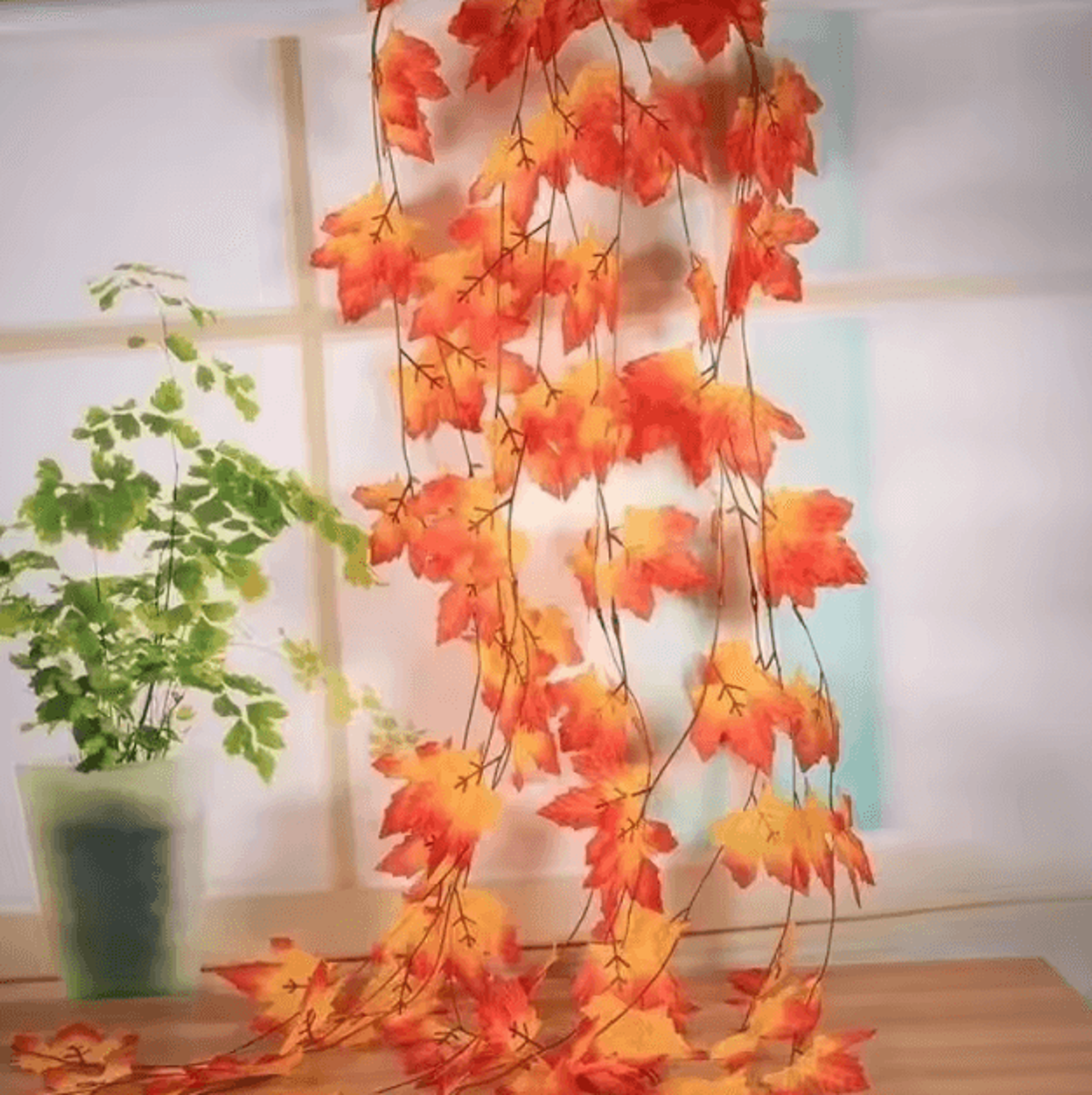 23M Autumn Red Maple Leaf Garland  Lifelike Fall Vine Decor For Home  Holidays 0