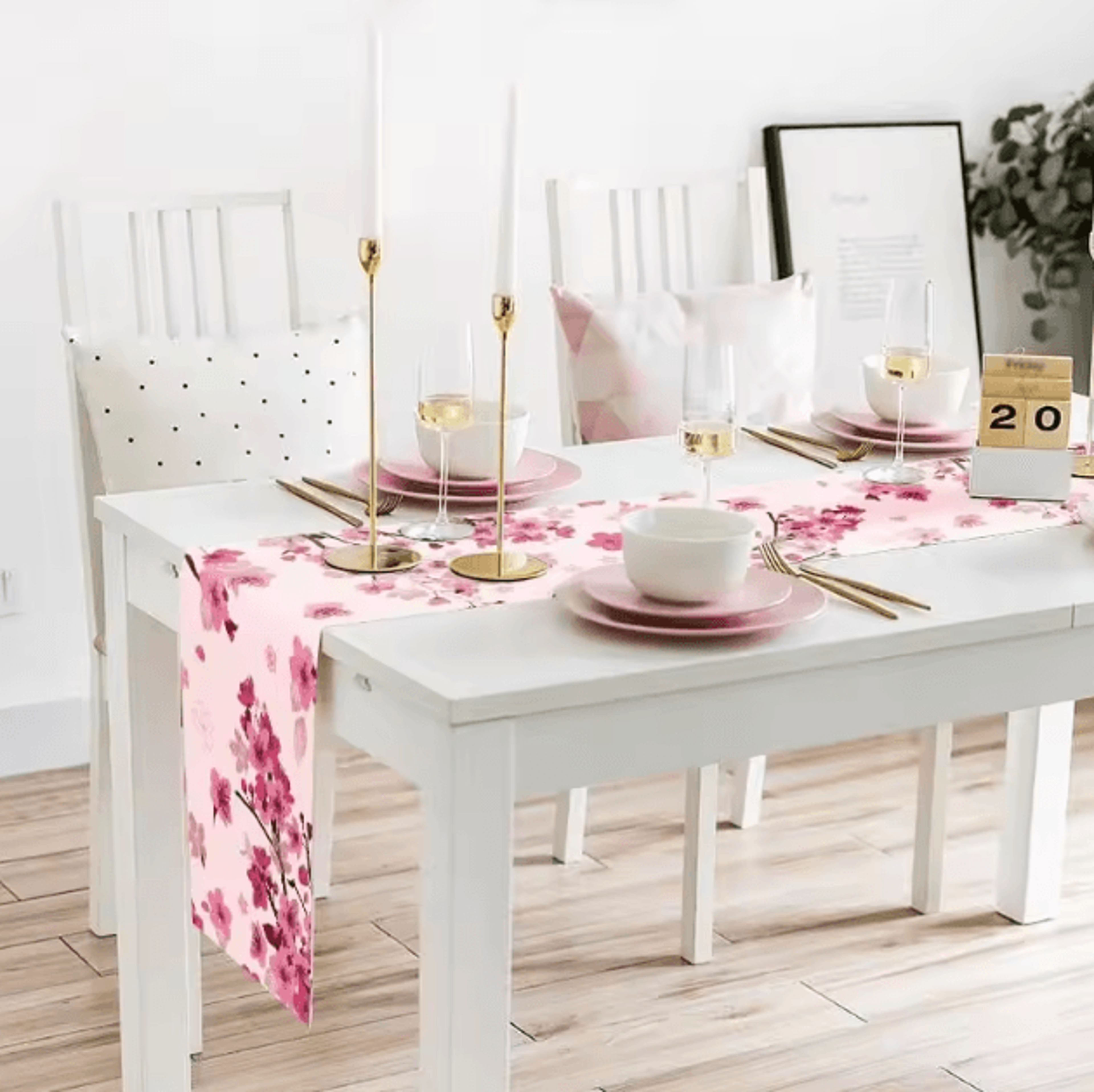 Spring Cherry Blossom Linen Table Runner  Elegant Floral Dining Decor For Farmhouse  Events 0
