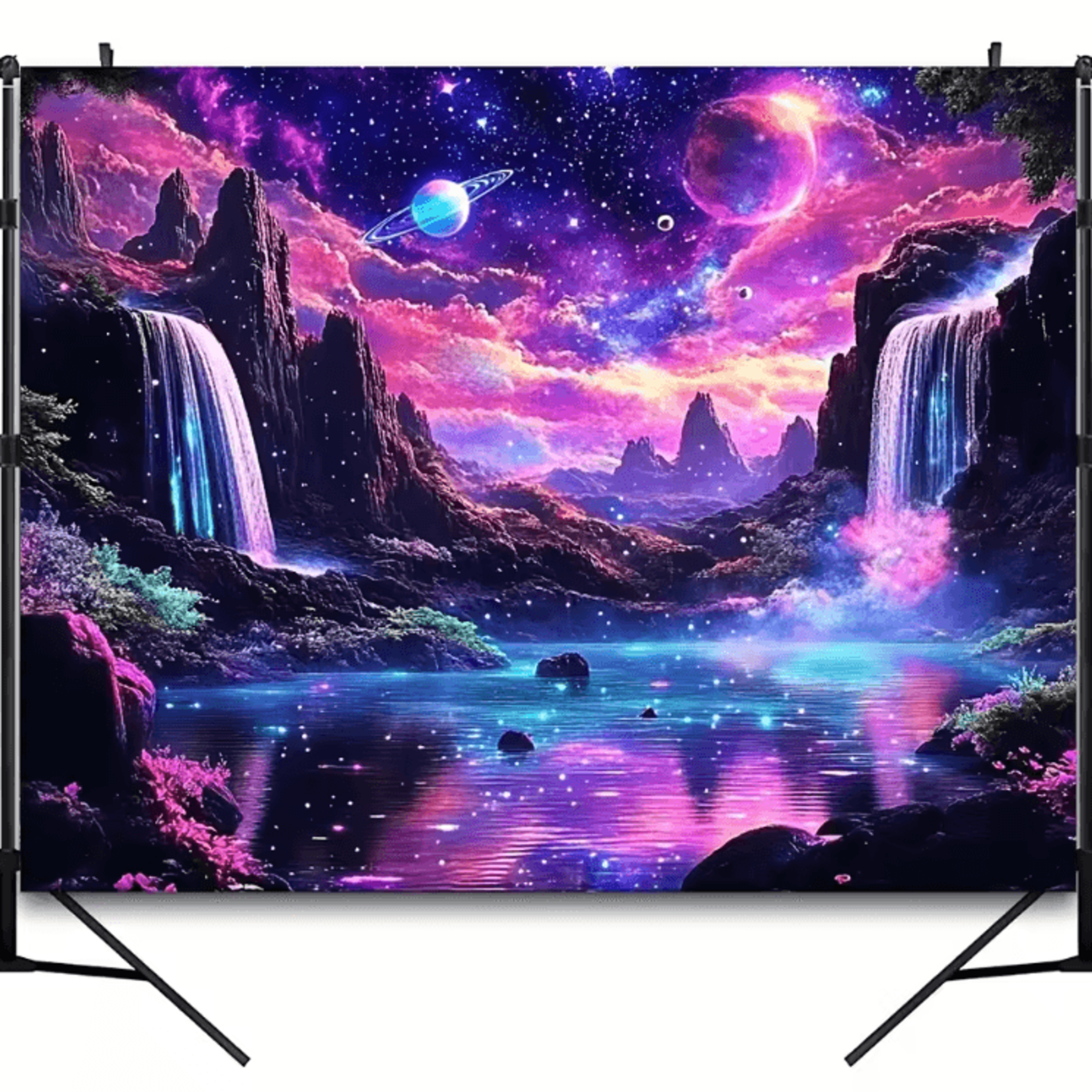 Fantasy Starry Sky Glow Tapestry  Galaxy Waterfall Wall Art For Dreamy Spaces 3