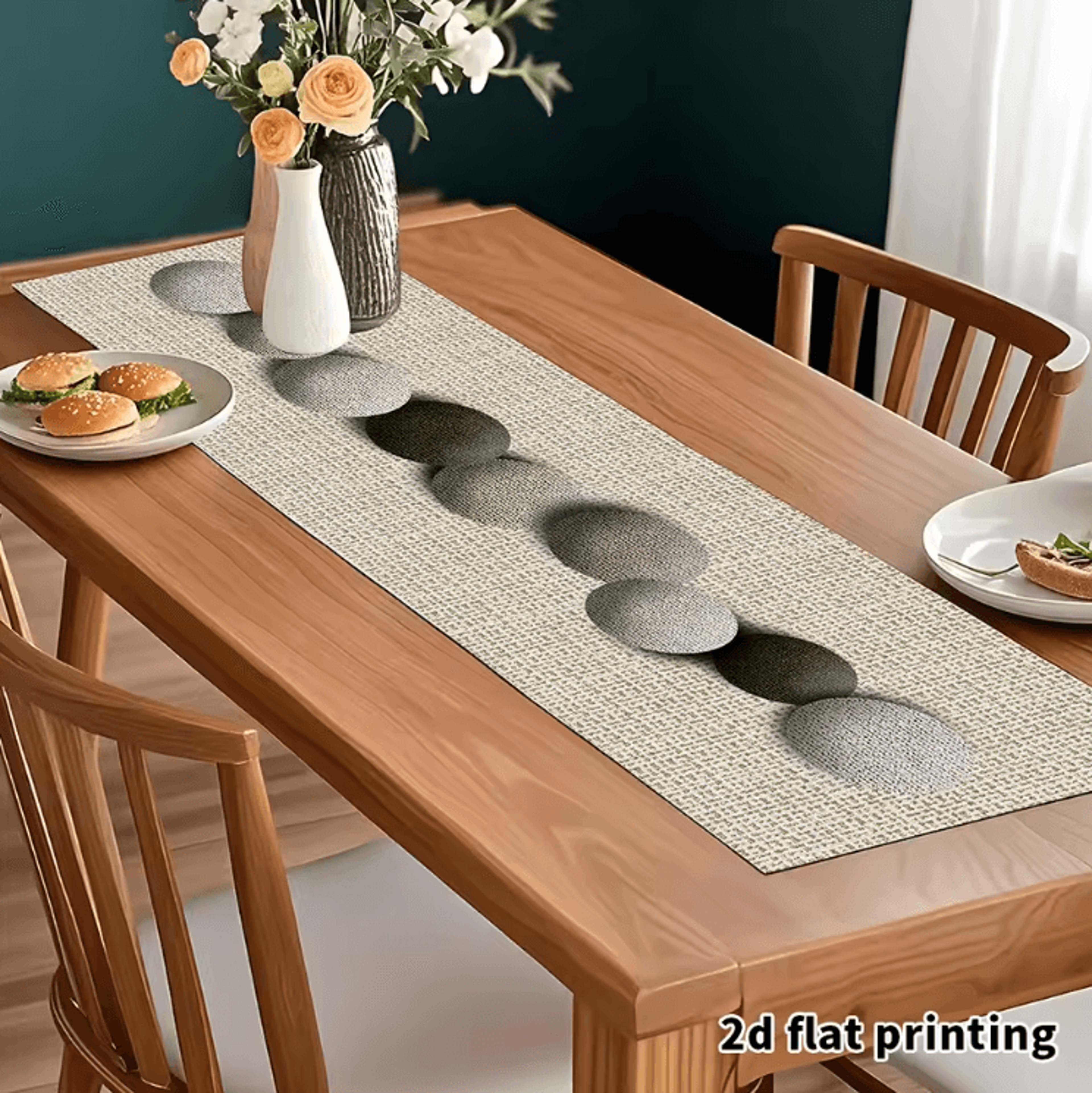 EarthToned Pebble Pattern Table Runner  Textured Linen Neutral Decor Accent 2