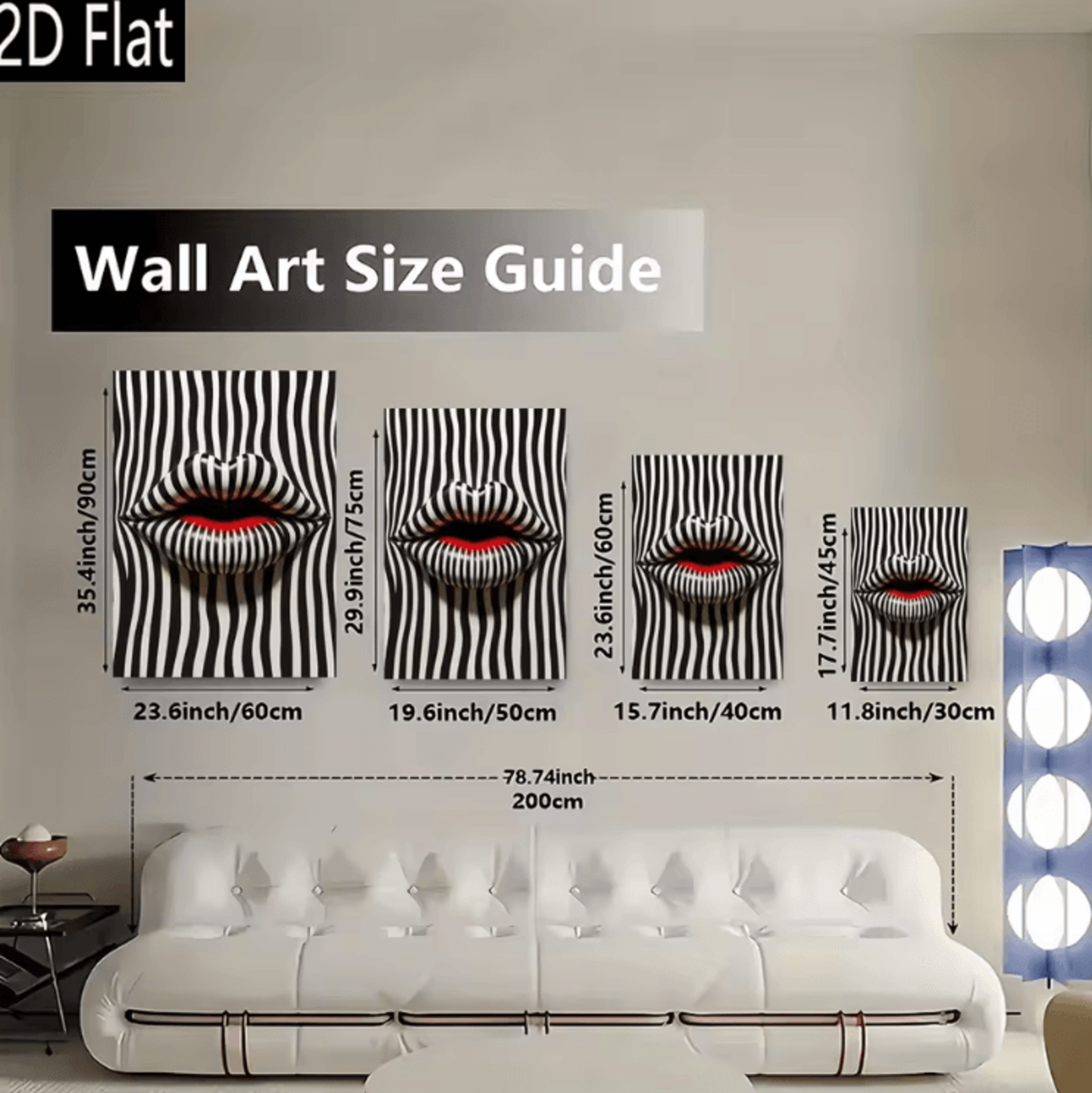 Abstract Striped Lips Canvas Art  Black  White Modern Pop Art Wall Decor 1