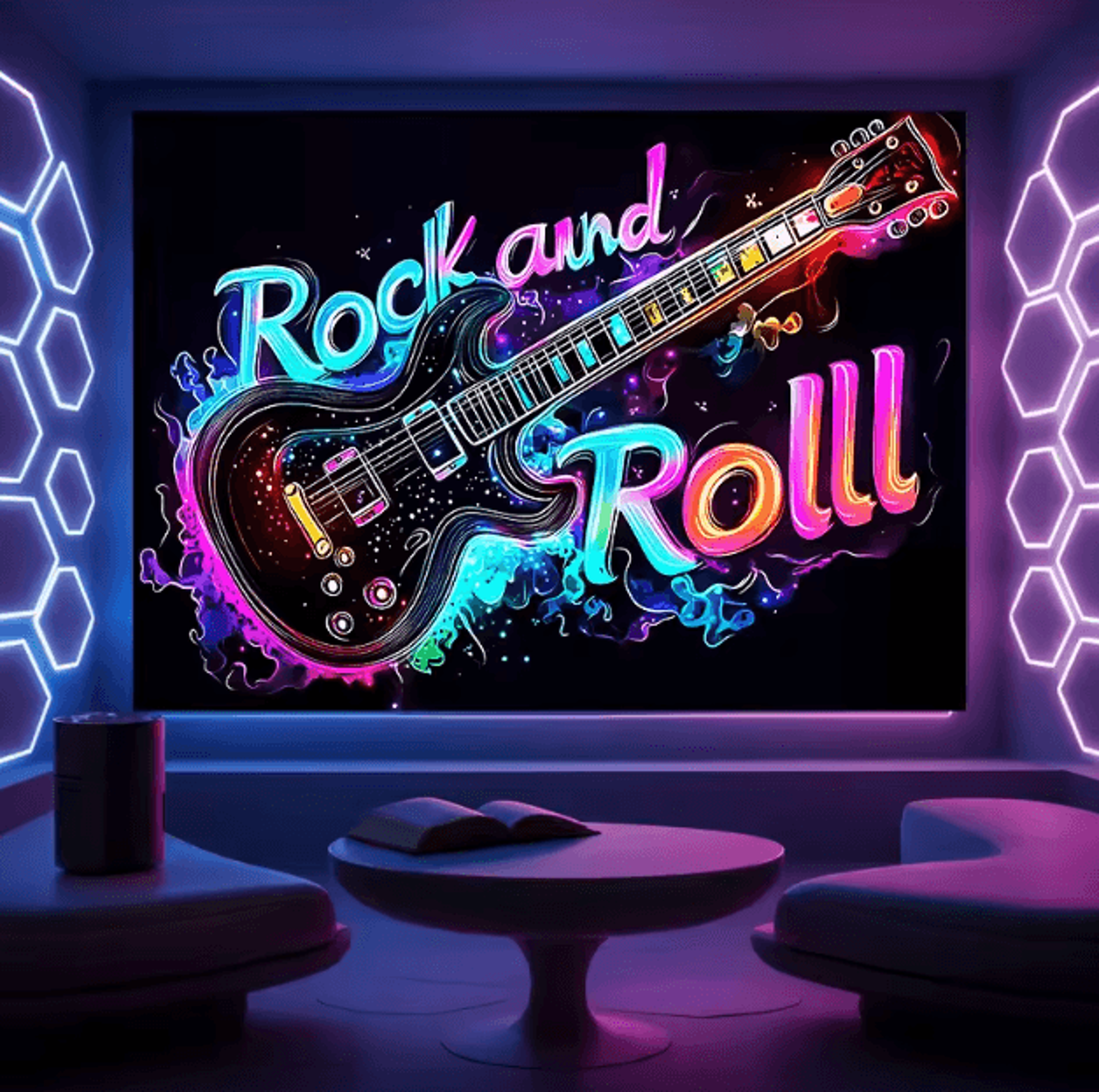 Neon Rock Guitar Tapestry  UV Reactive Music Wall Art For Bedroom  Studio Decor 3
