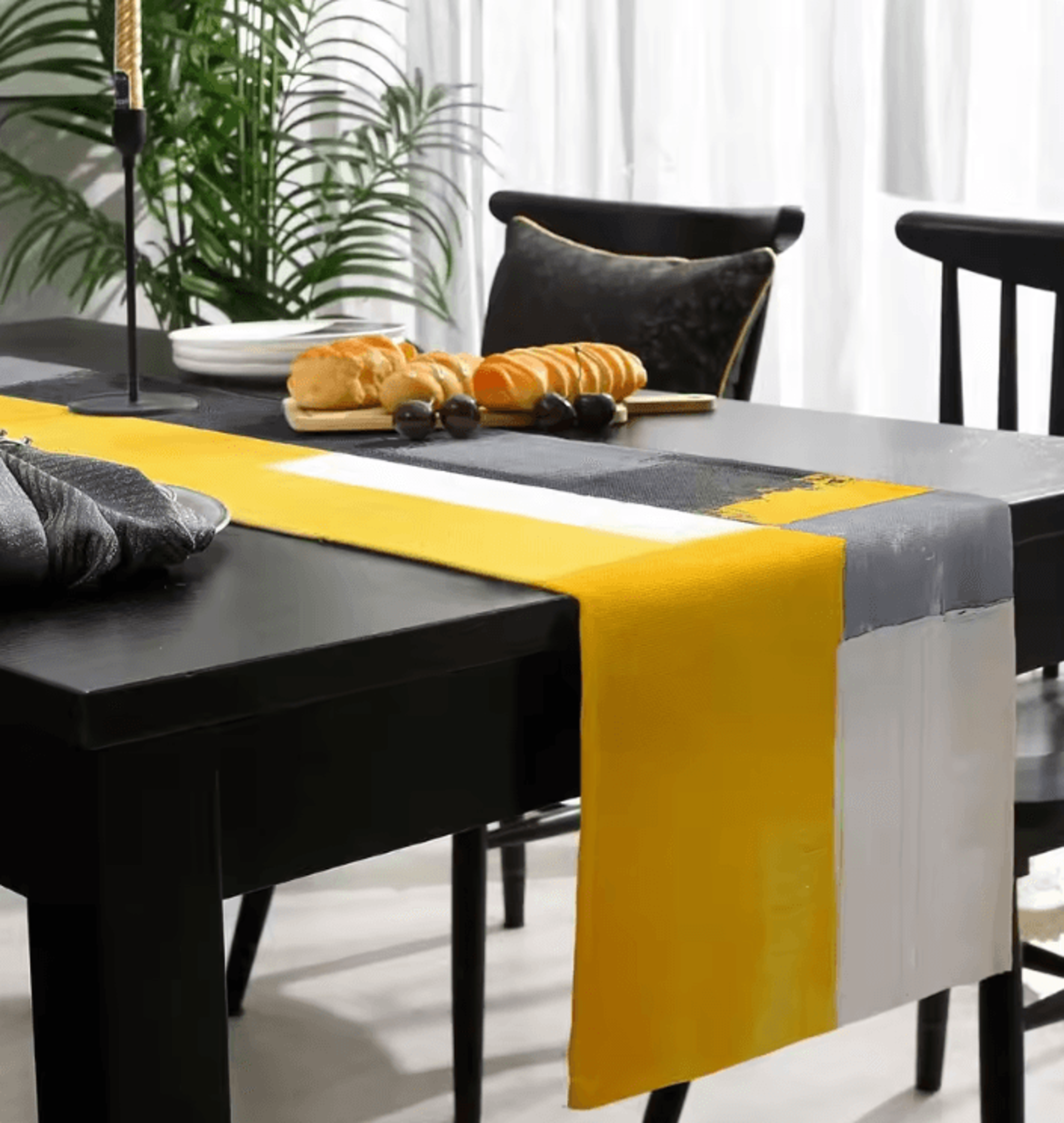 Abstract Yellow Linen Table Runner  Modern Geometric Kitchen  Dining Table Decor 3