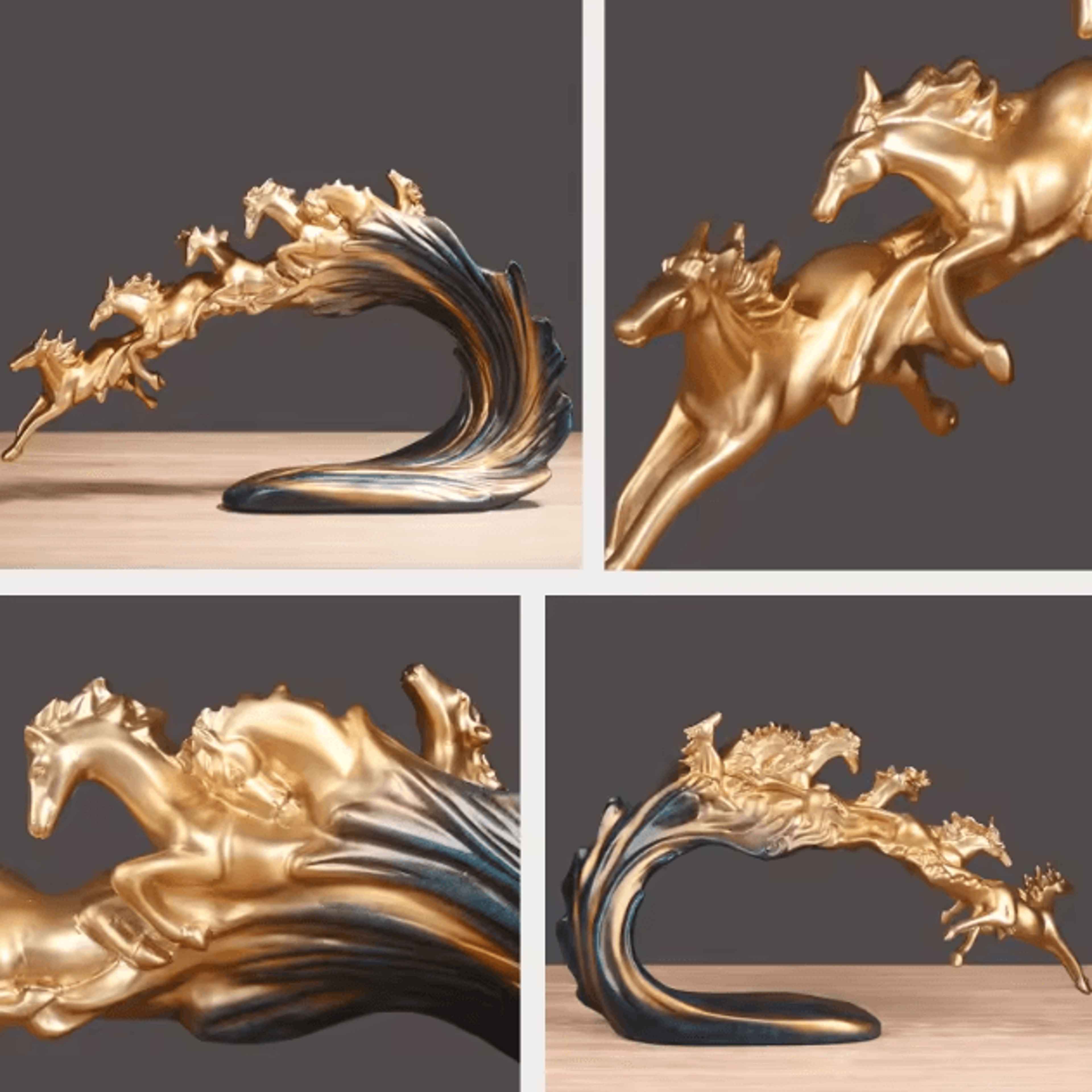Add Movement Power And Elegance To Your Space With This Striking Gold Horse Statue Decor Featuring  1
