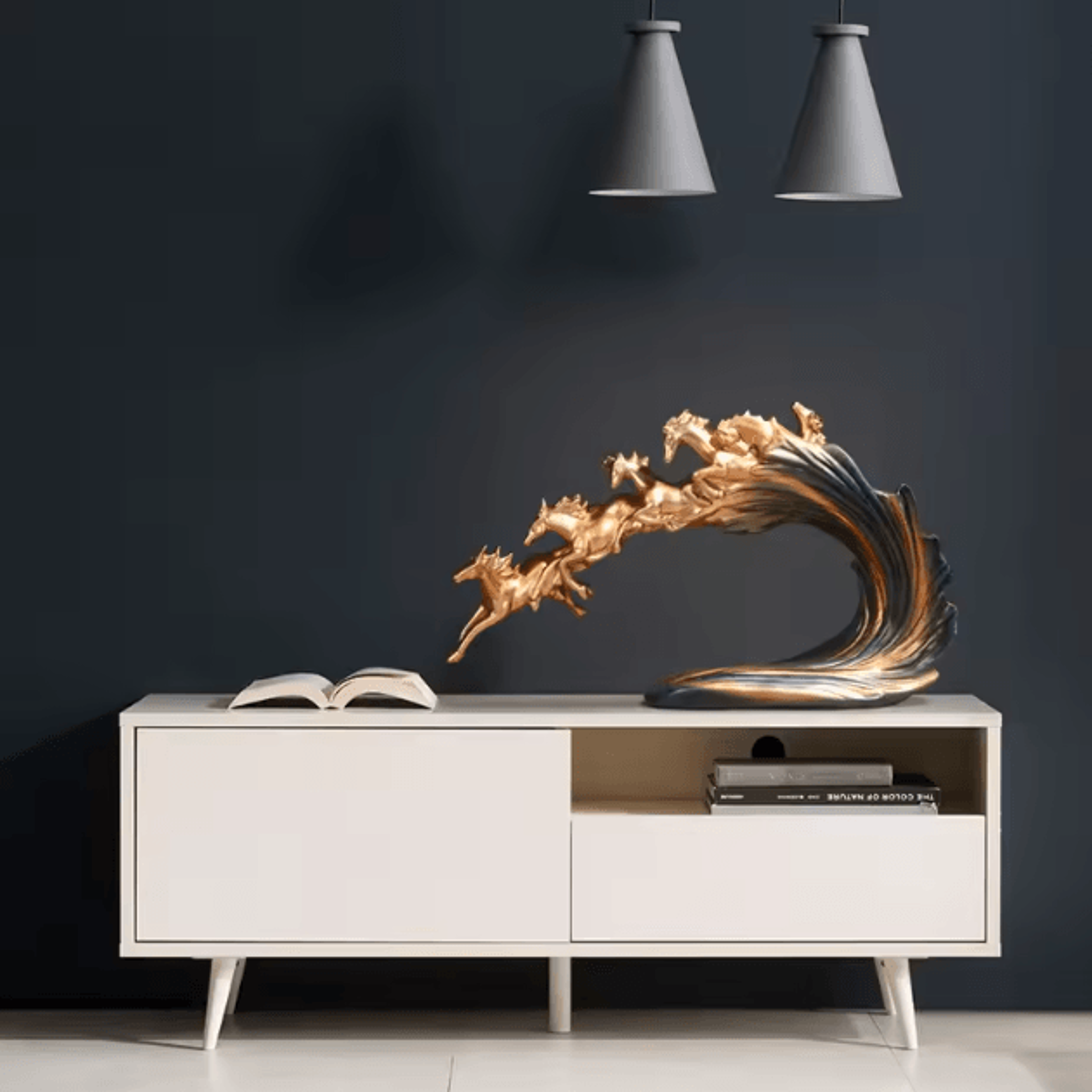 Add Movement Power And Elegance To Your Space With This Striking Gold Horse Statue Decor Featuring  3