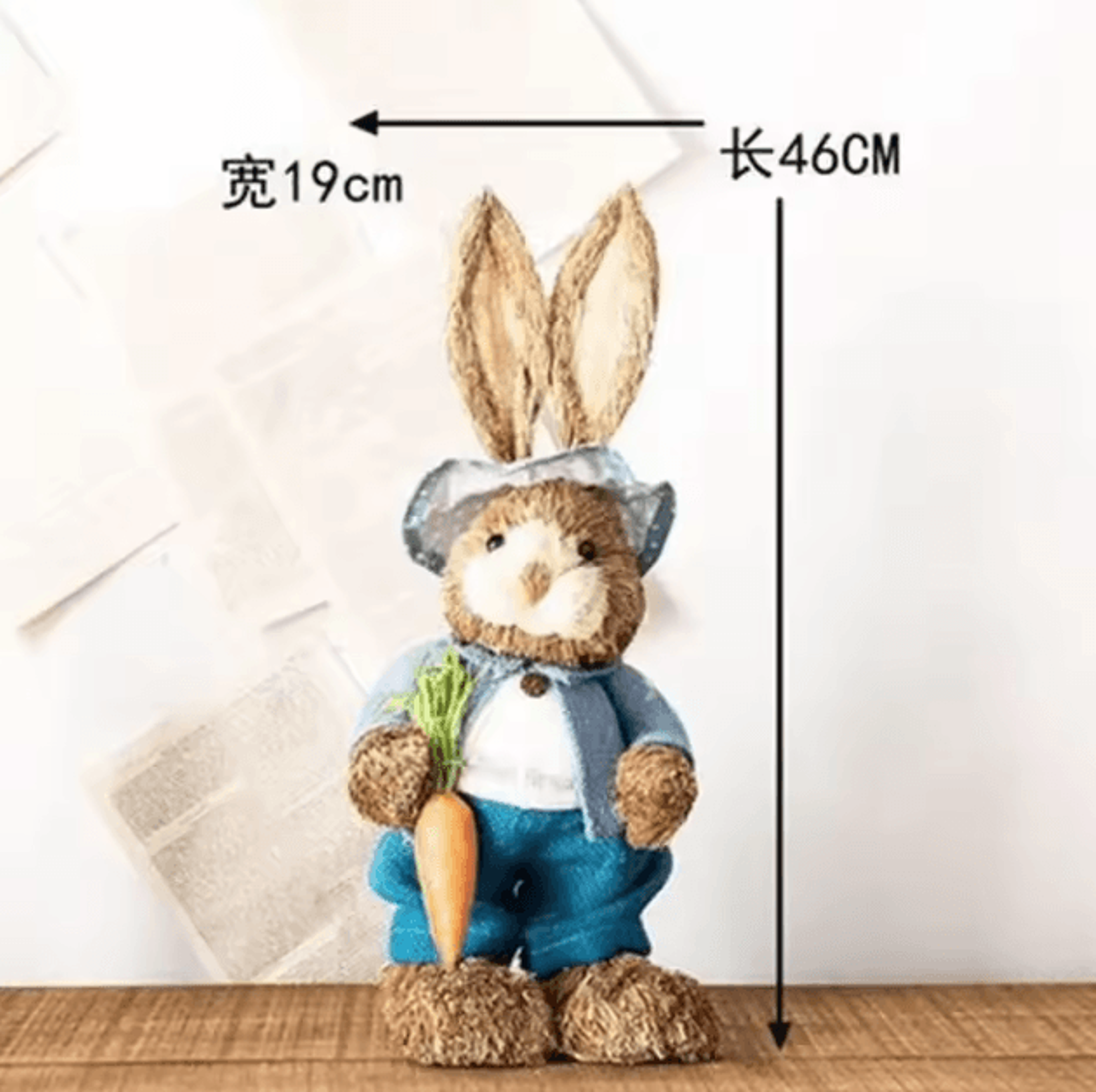 Large Straw Woven Easter Bunny Statue  Rustic Spring Garden  Home Decor 46cm 0