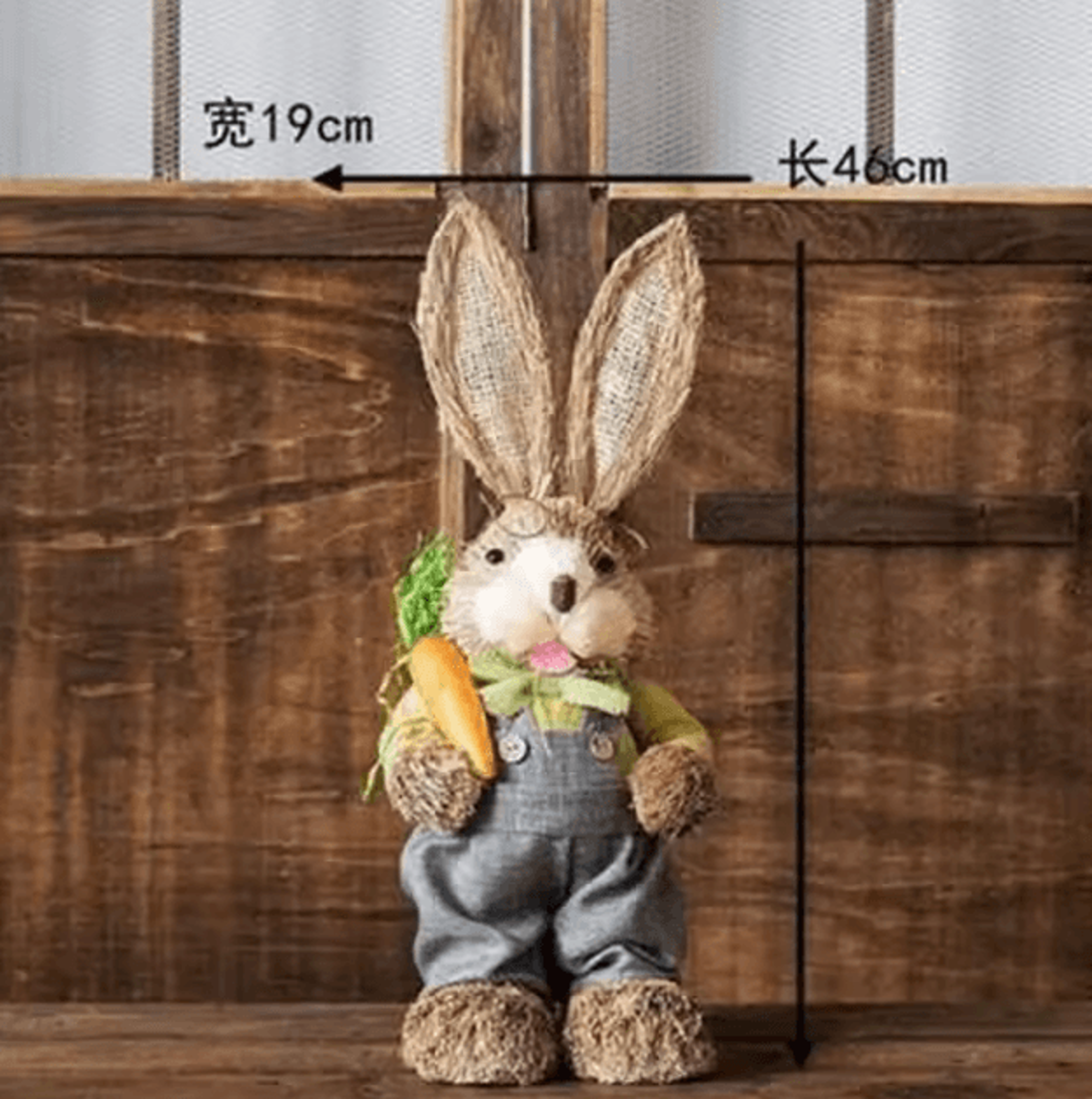 Large Straw Woven Easter Bunny Statue  Rustic Spring Garden  Home Decor 46cm 1
