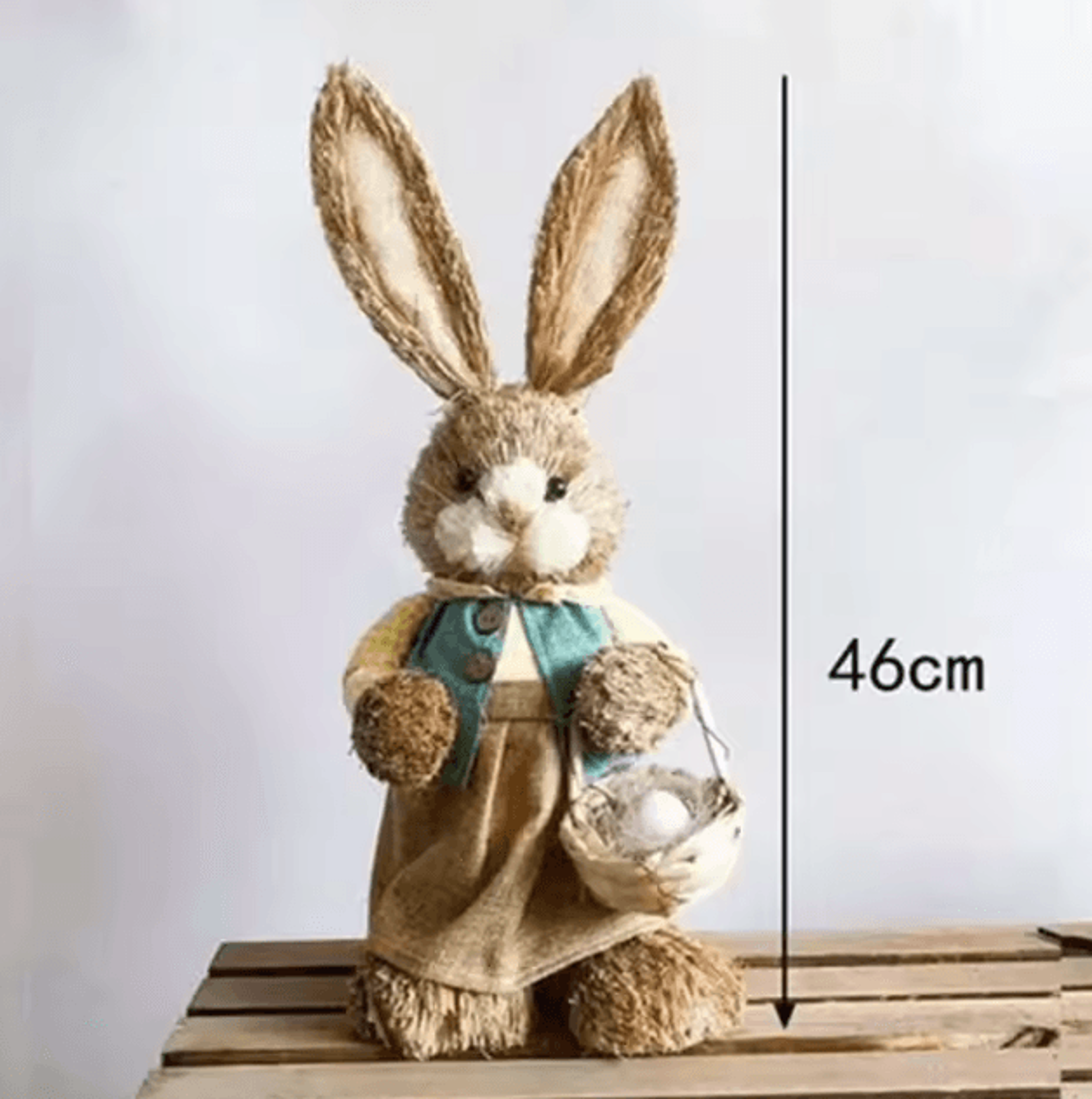 Large Straw Woven Easter Bunny Statue  Rustic Spring Garden  Home Decor 46cm 6