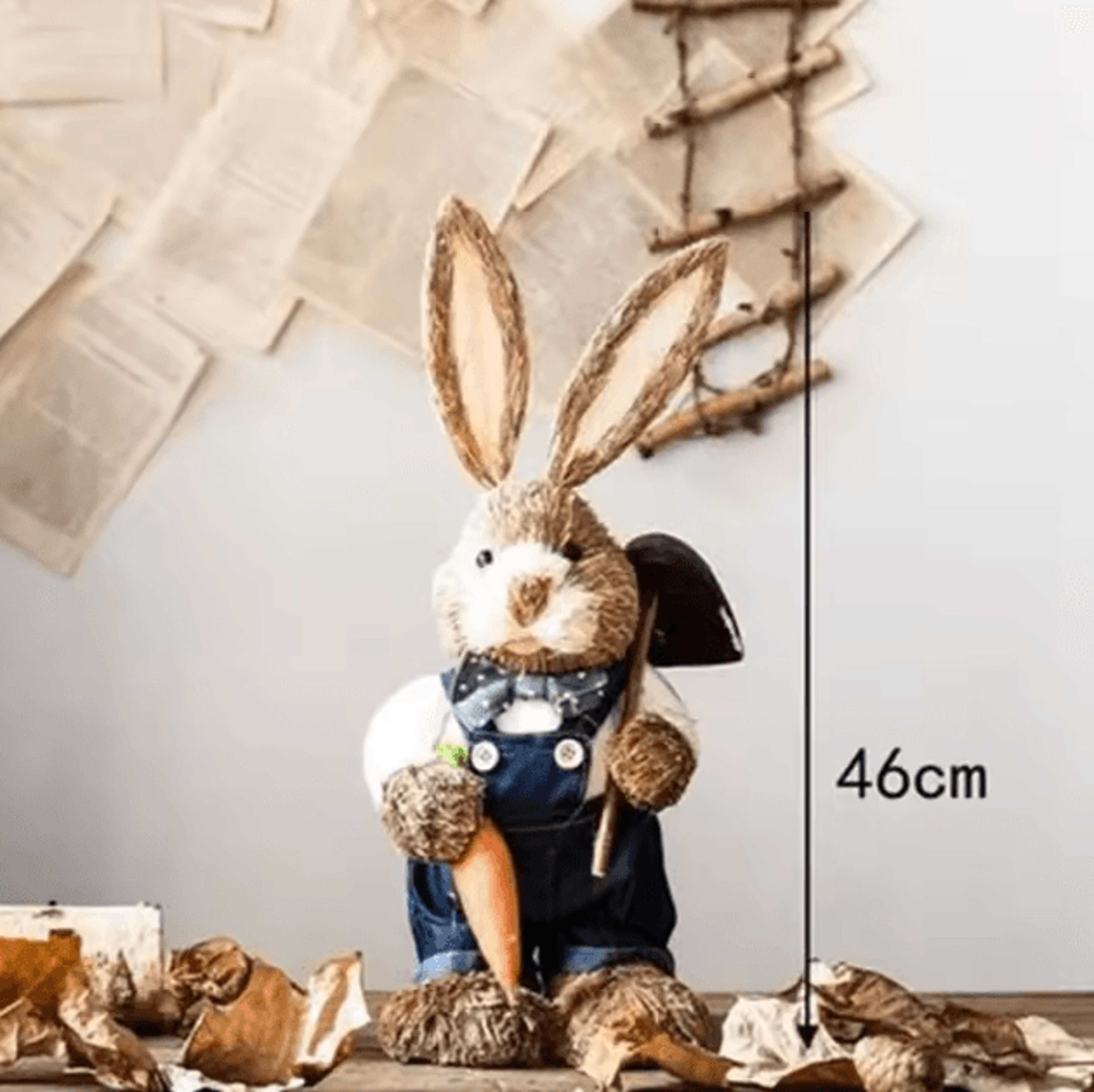 Large Straw Woven Easter Bunny Statue  Rustic Spring Garden  Home Decor 46cm 7