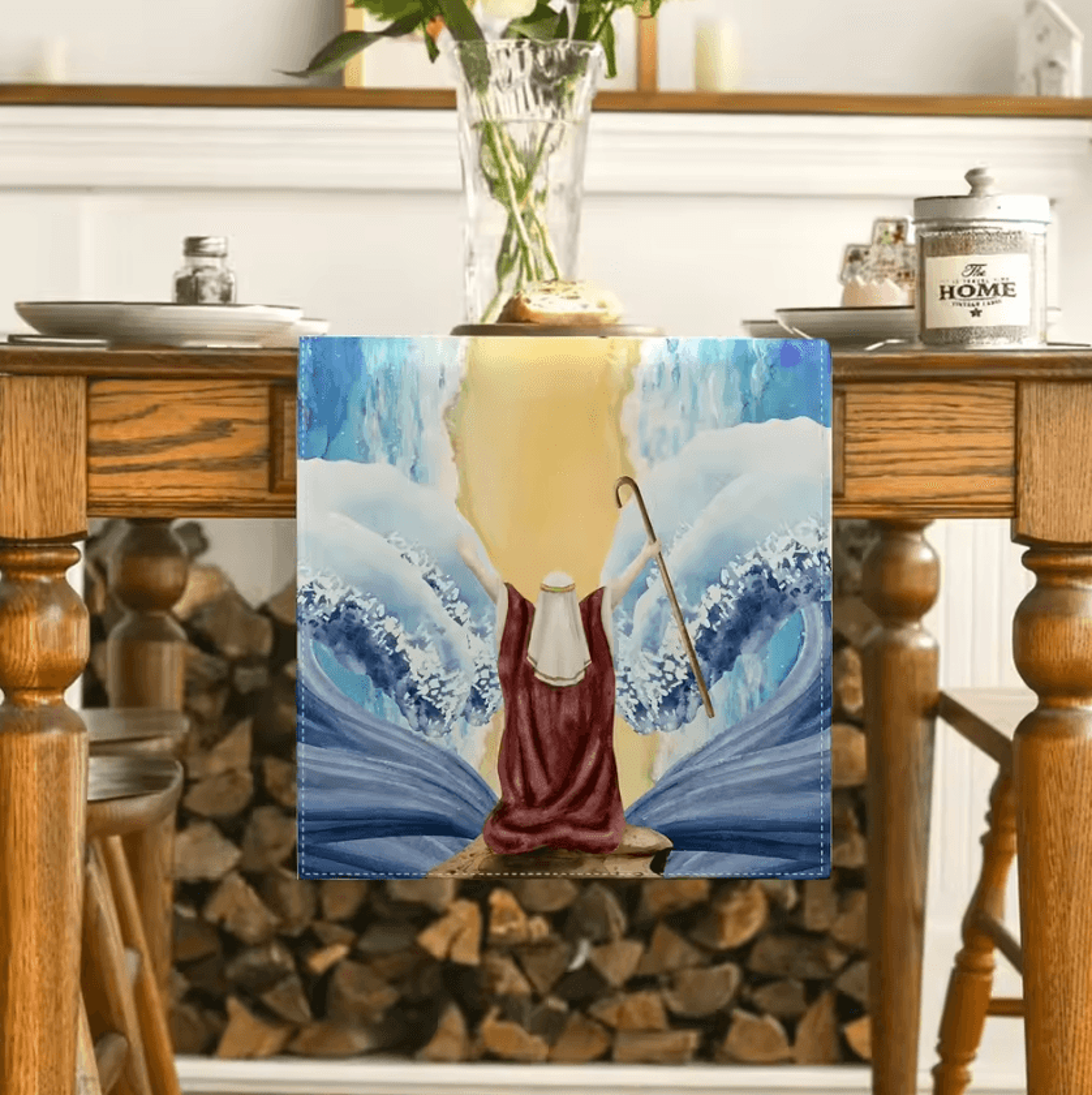 Passover Linen Table Runner  Red Sea Design Pesach Festival Dining Decor 2