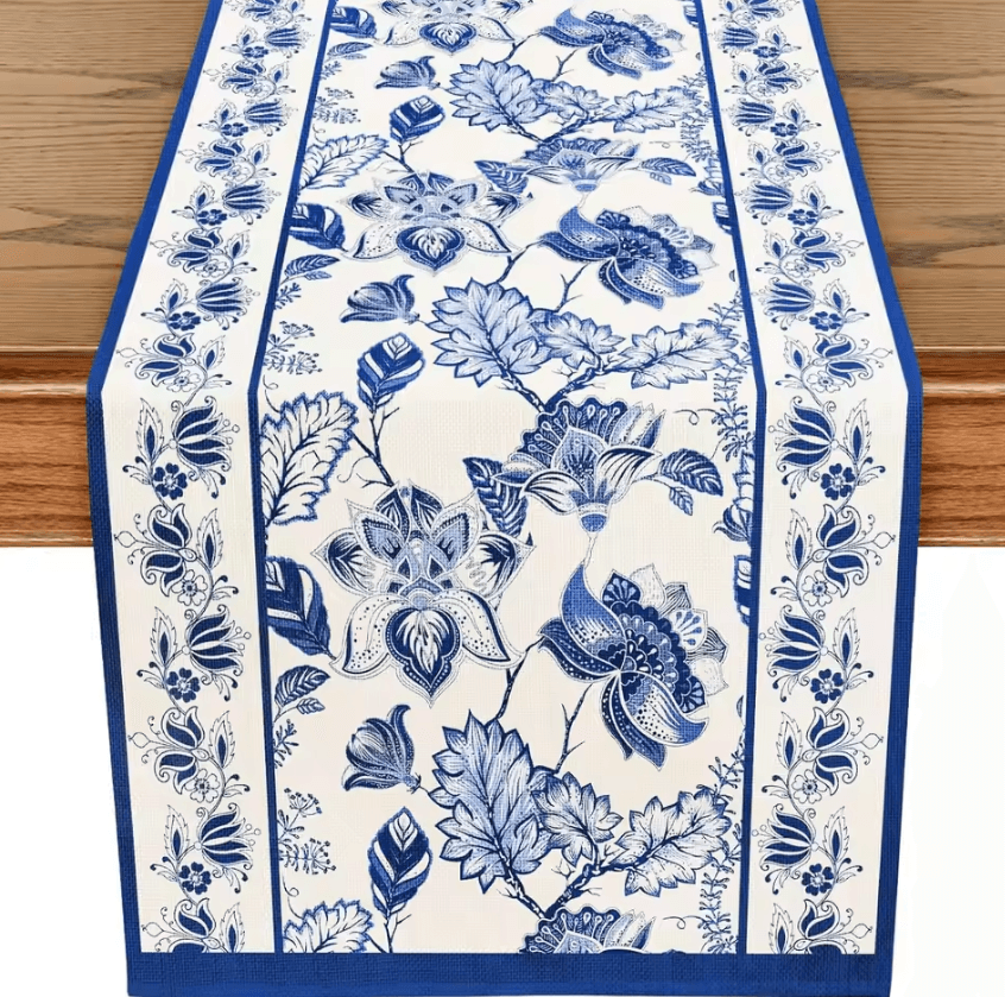 Summer Blue Floral Linen Table Runner  Farmhouse Dining  Wedding Table Decor 0