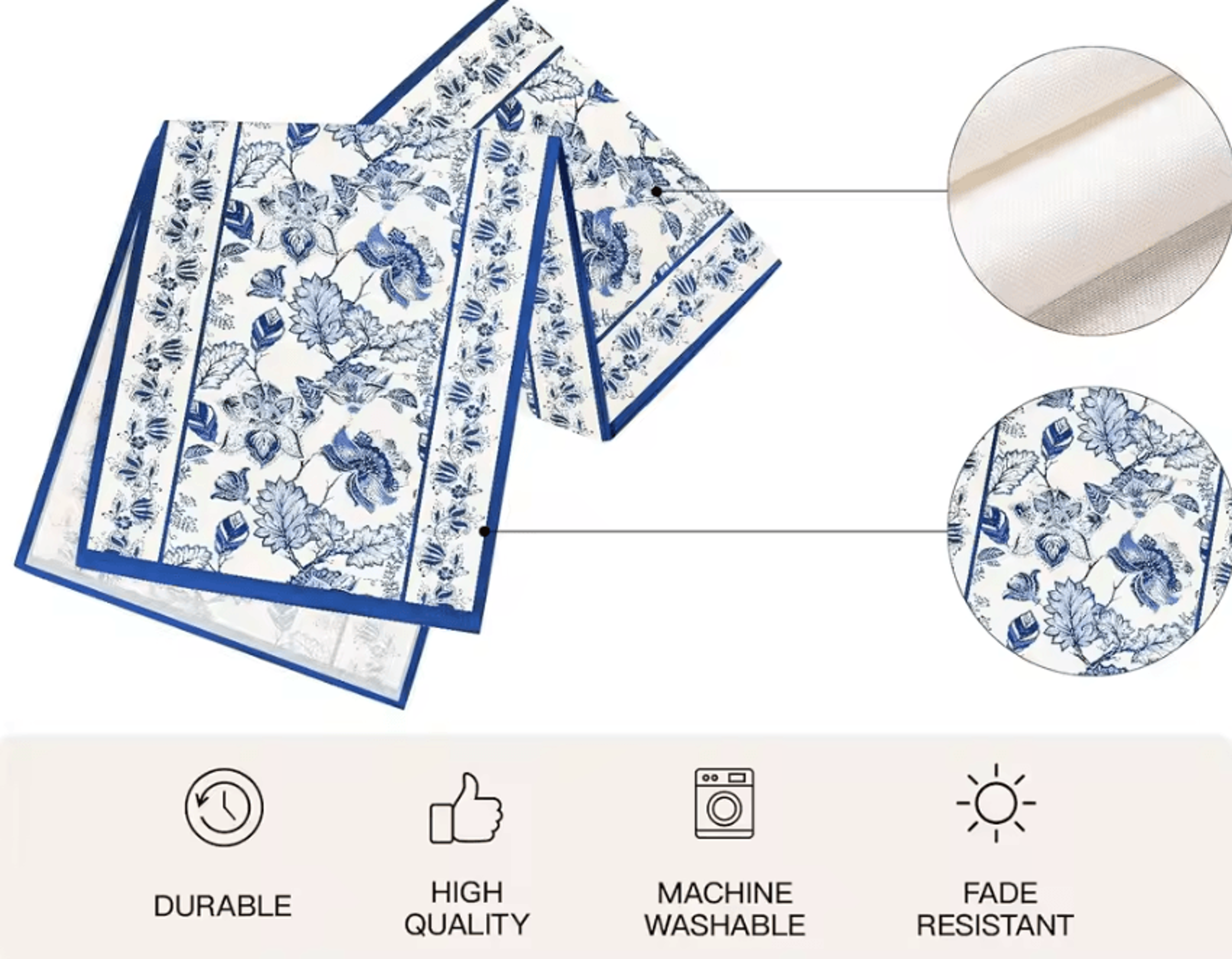 Summer Blue Floral Linen Table Runner  Farmhouse Dining  Wedding Table Decor 1